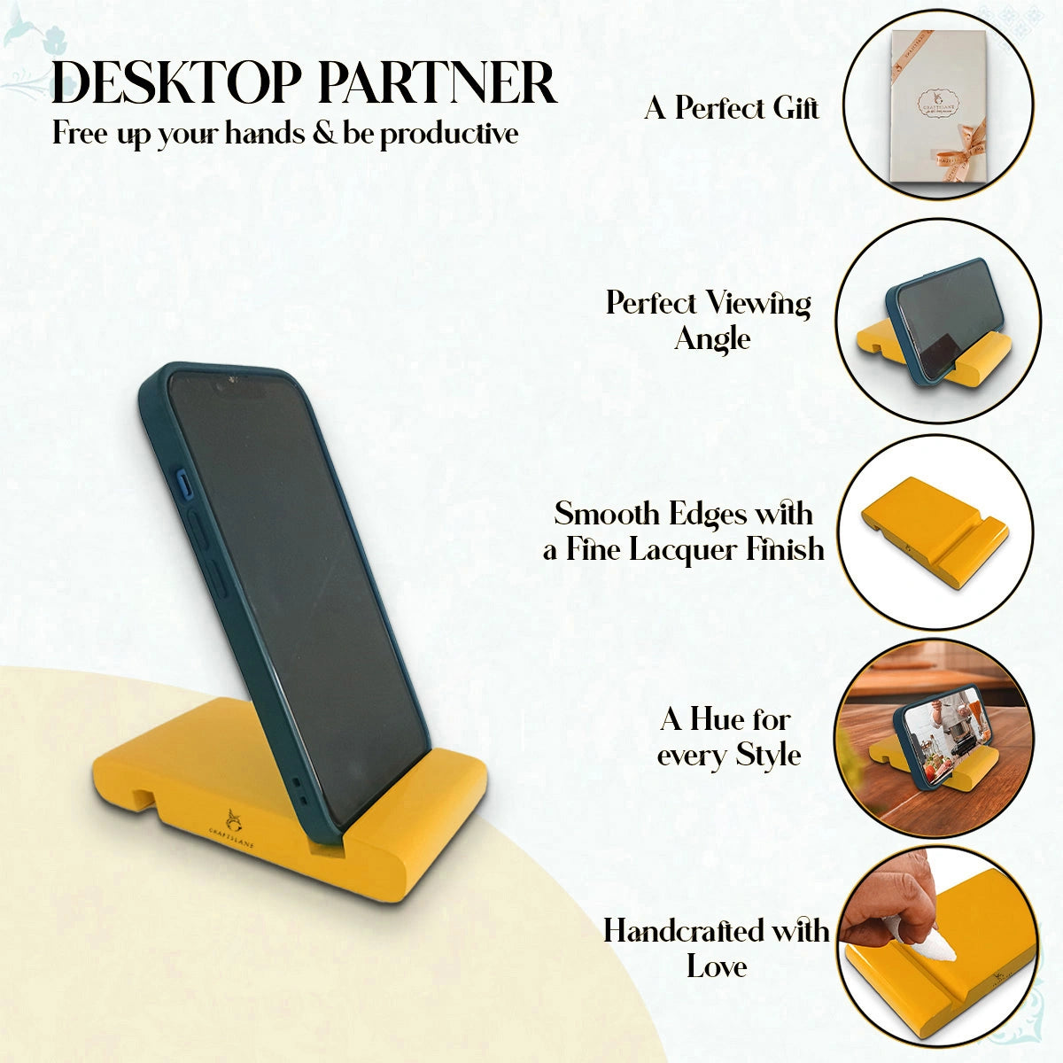 Butterscotch Colorful Handcrafted Wooden Desktop Mobile Stands