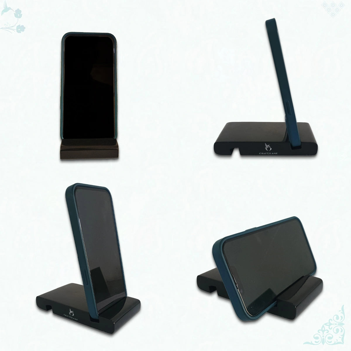 Charcoal Black Colorful Handcrafted Wooden Desktop Mobile Stands