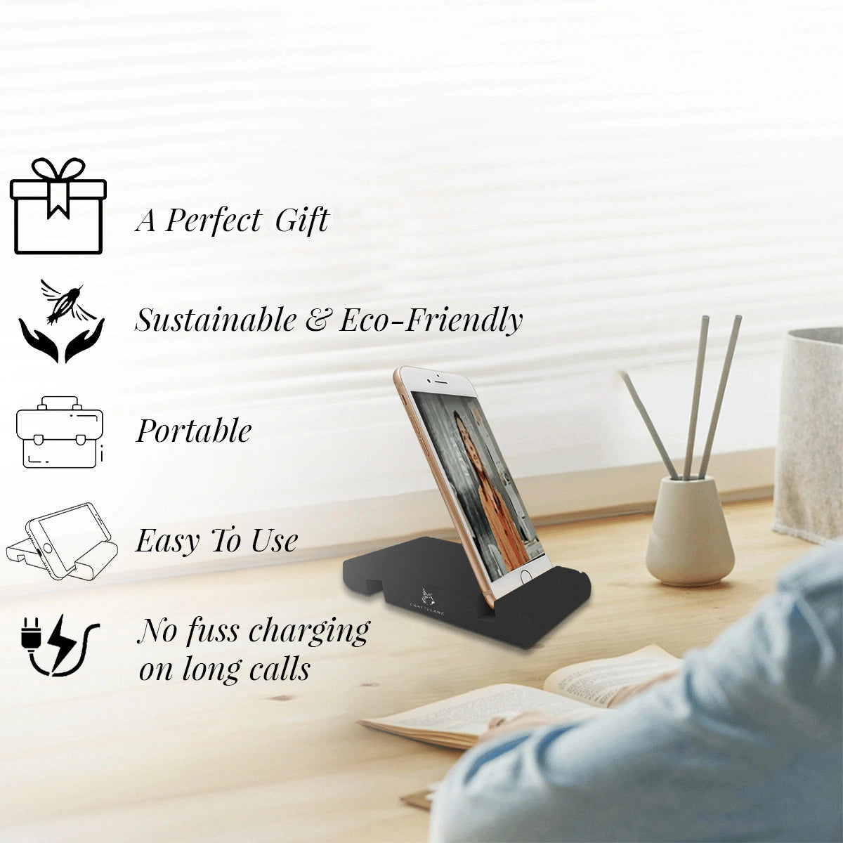 Charcoal Black Colorful Handcrafted Wooden Desktop Mobile Stands