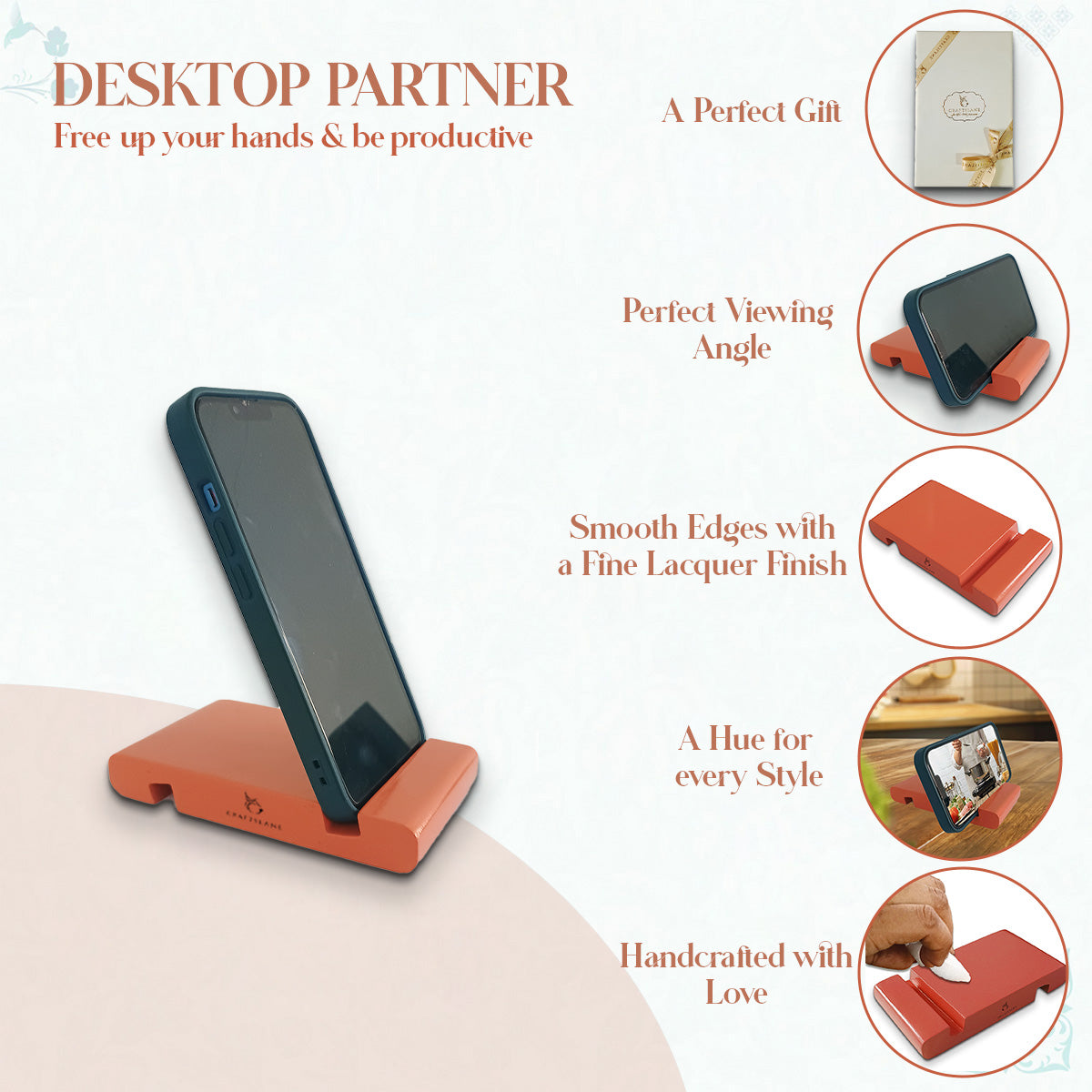 Salmon Colorful Handcrafted Wooden Desktop Mobile Stands