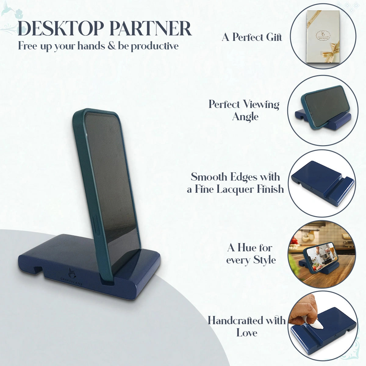 Sapphire Blue Colorful Handcrafted Wooden Desktop Mobile Stands
