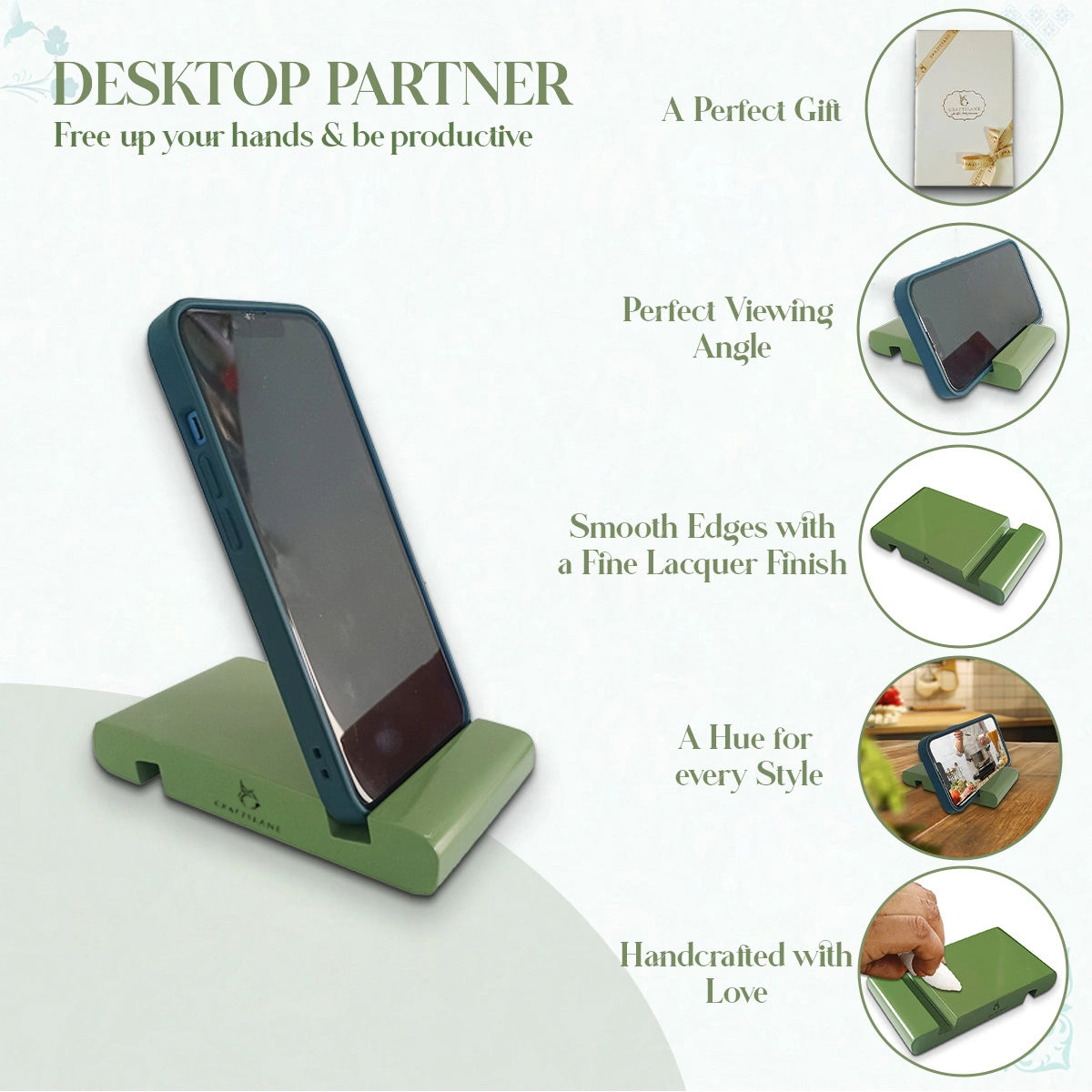 Sage Colorful Handcrafted Wooden Desktop Mobile Stands