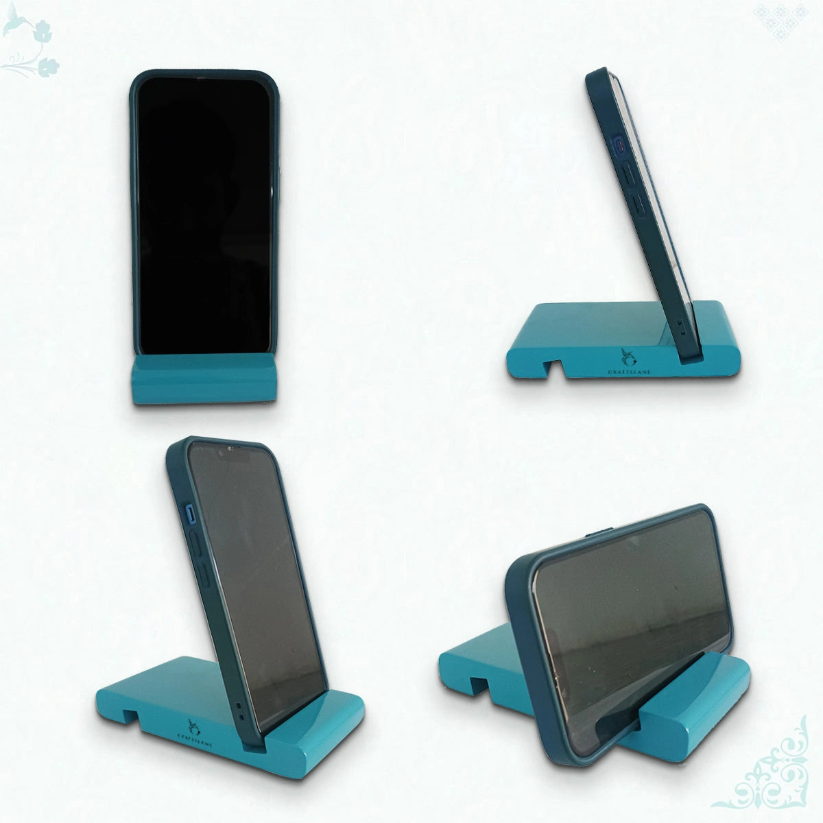 Turquoise Blue Colorful Handcrafted Wooden Desktop Mobile Stands
