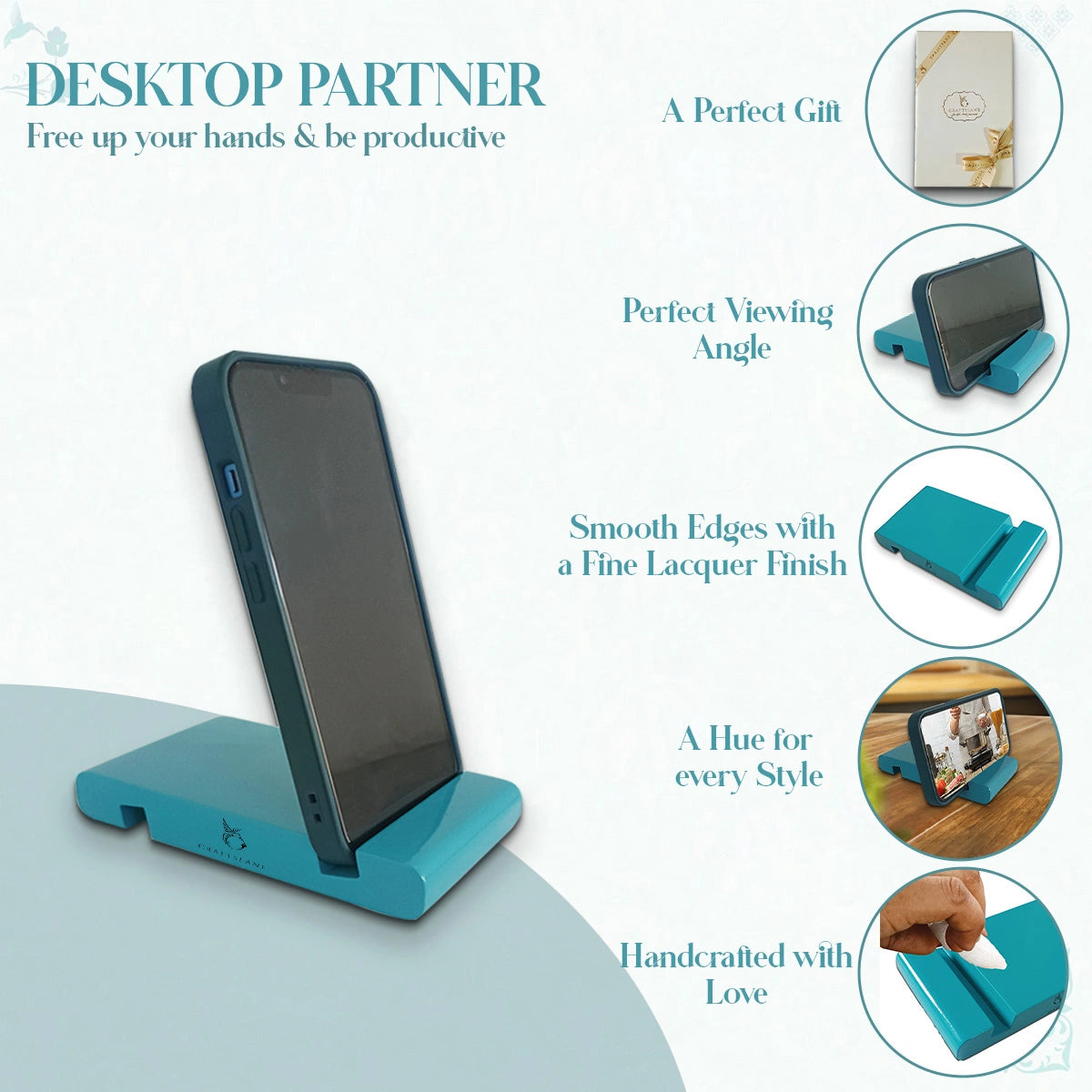 Turquoise Blue Colorful Handcrafted Wooden Desktop Mobile Stands
