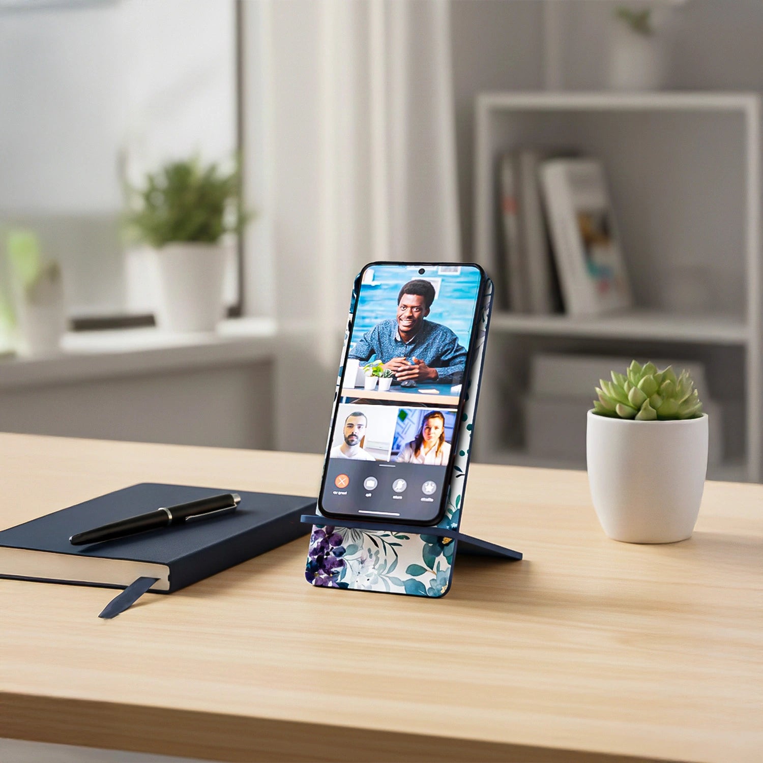 Indigo Roses Interlocking Cell Phone Stands for Desk