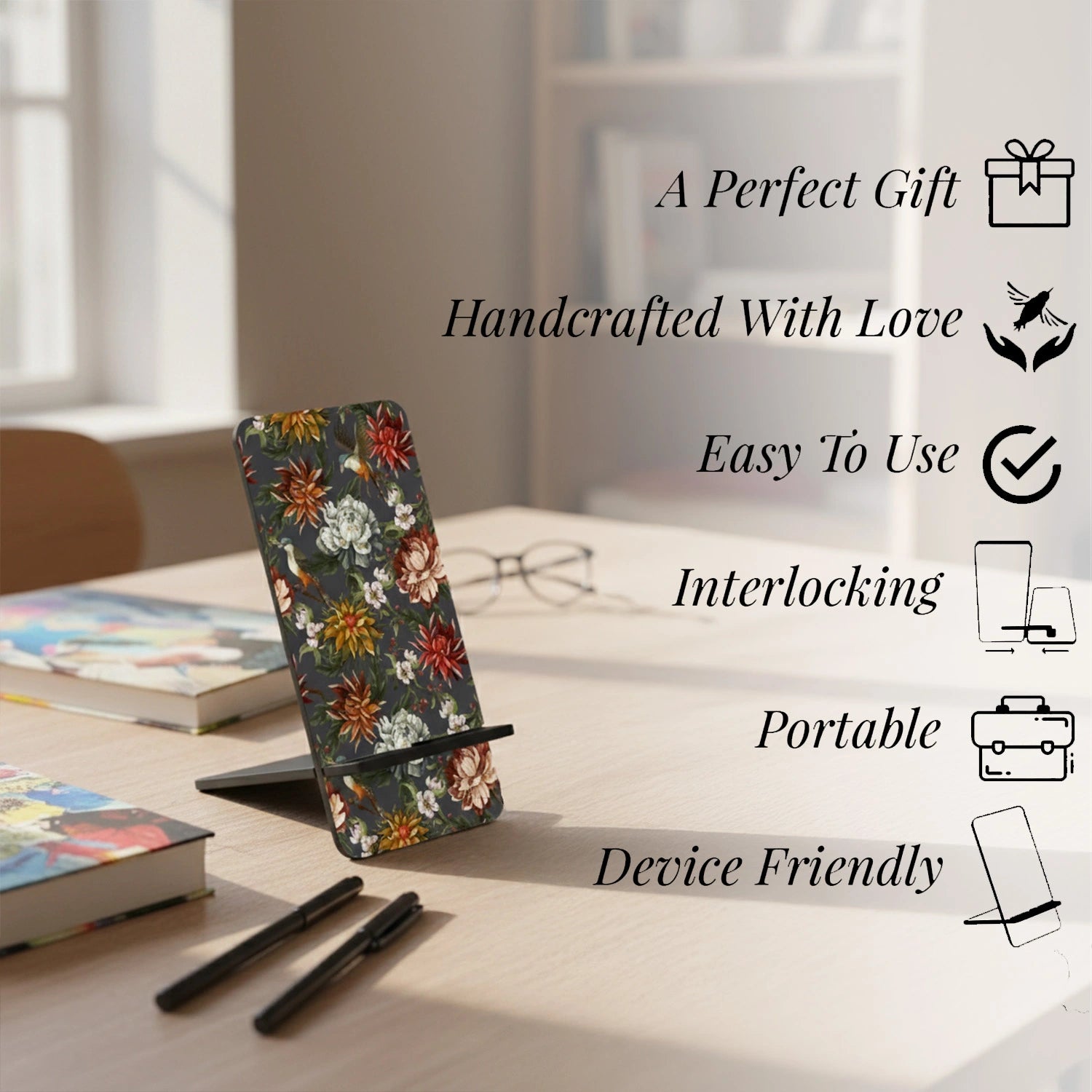 Autumn Flowers Interlocking Cell Phone Stands for Desk
