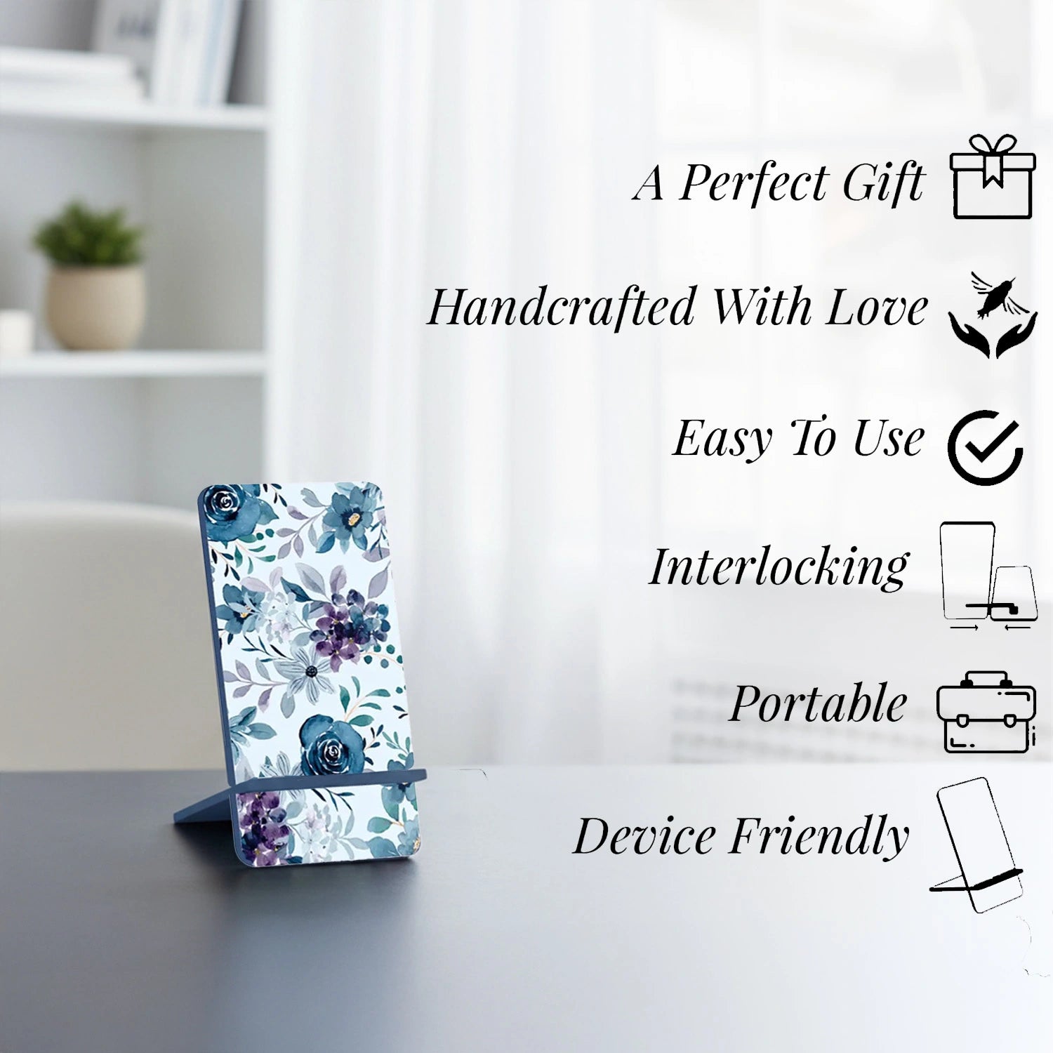 Indigo Roses Interlocking Cell Phone Stands for Desk