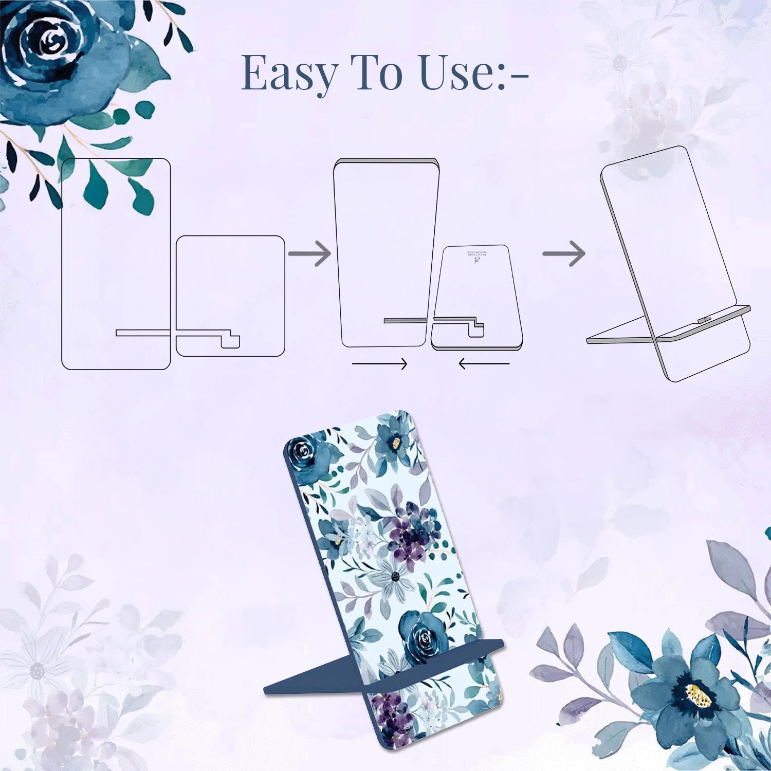Indigo Roses Interlocking Cell Phone Stands for Desk