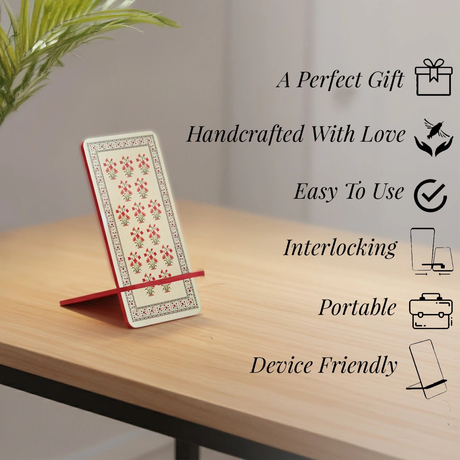 Mughal Flowers Interlocking Cell Phone Stands for Desk