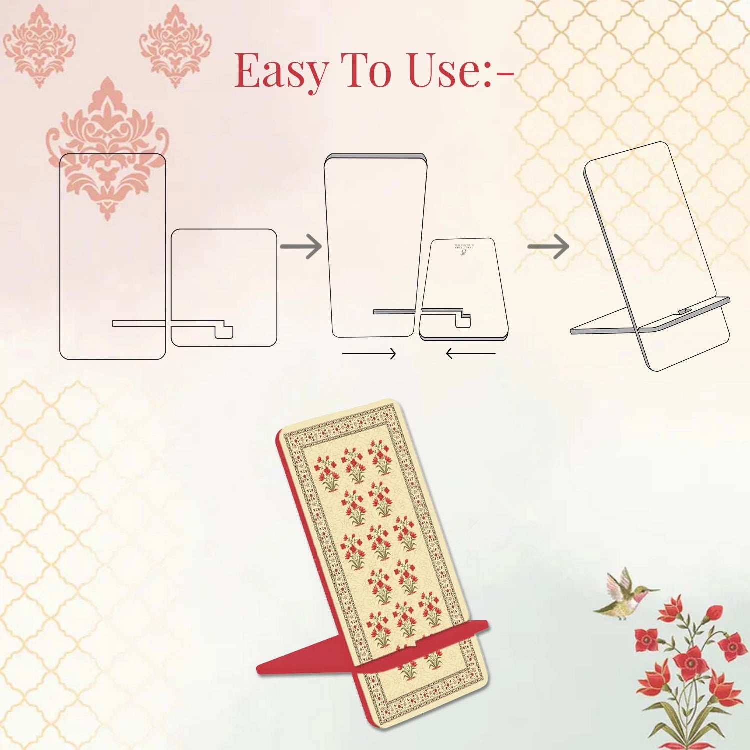 Mughal Flowers Interlocking Cell Phone Stands for Desk