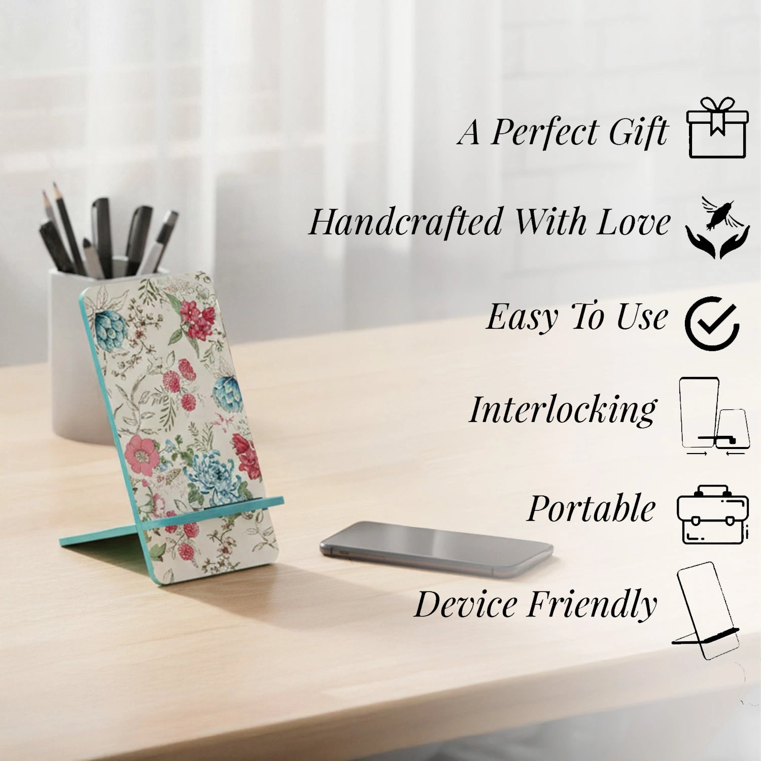 Pink & Blue Bouquet Interlocking Cell Phone Stands for Desk