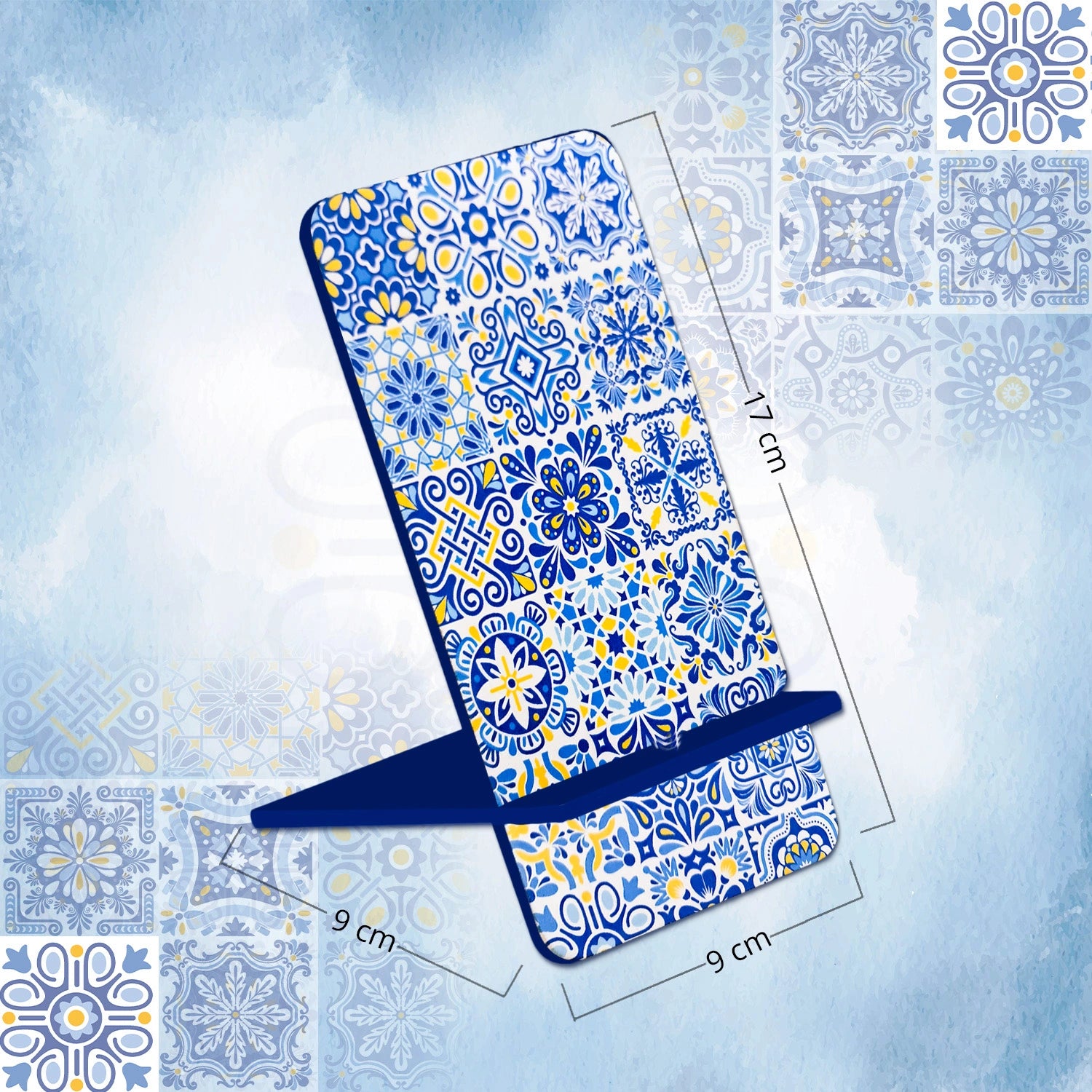 Portuguese Blue Tiles Interlocking Cell Phone Stand for Desk