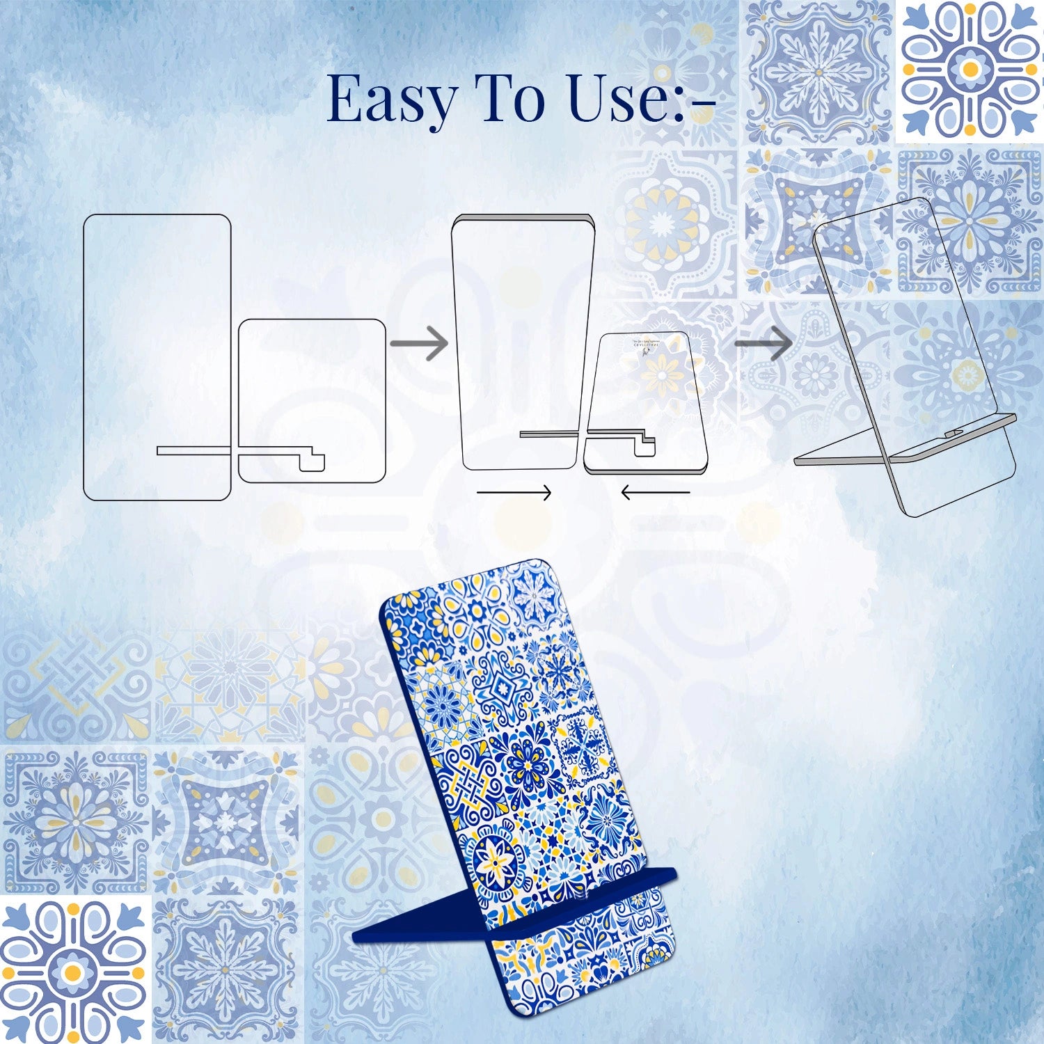 Portuguese Blue Tiles Interlocking Cell Phone Stand for Desk