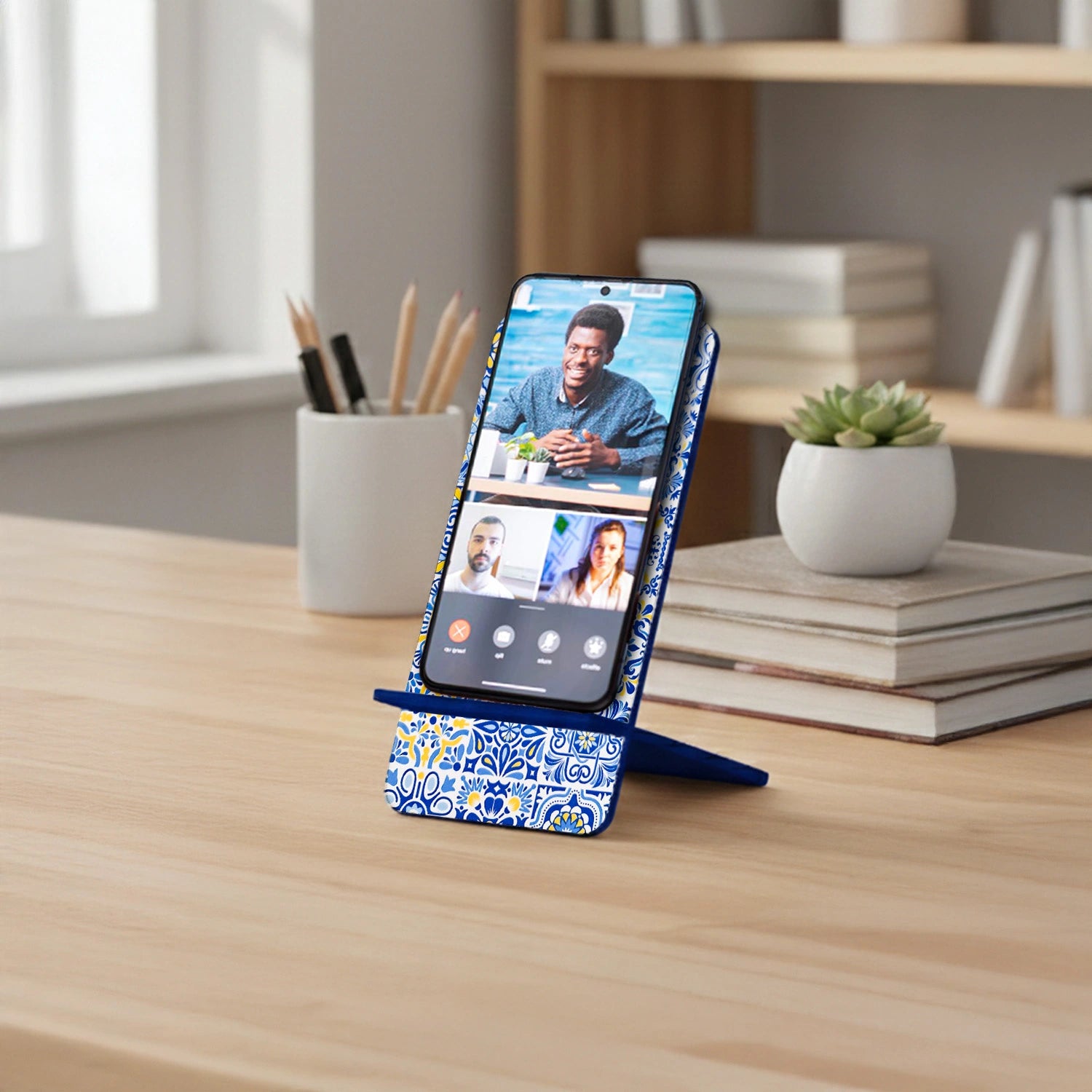 Portuguese Blue Tiles Interlocking Cell Phone Stand for Desk