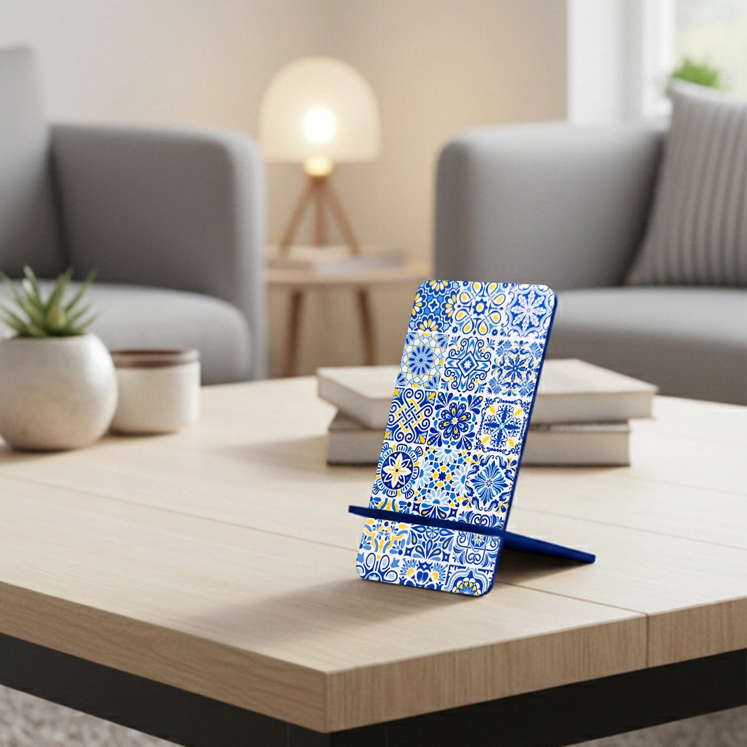 Portuguese Blue Tiles Interlocking Cell Phone Stand for Desk