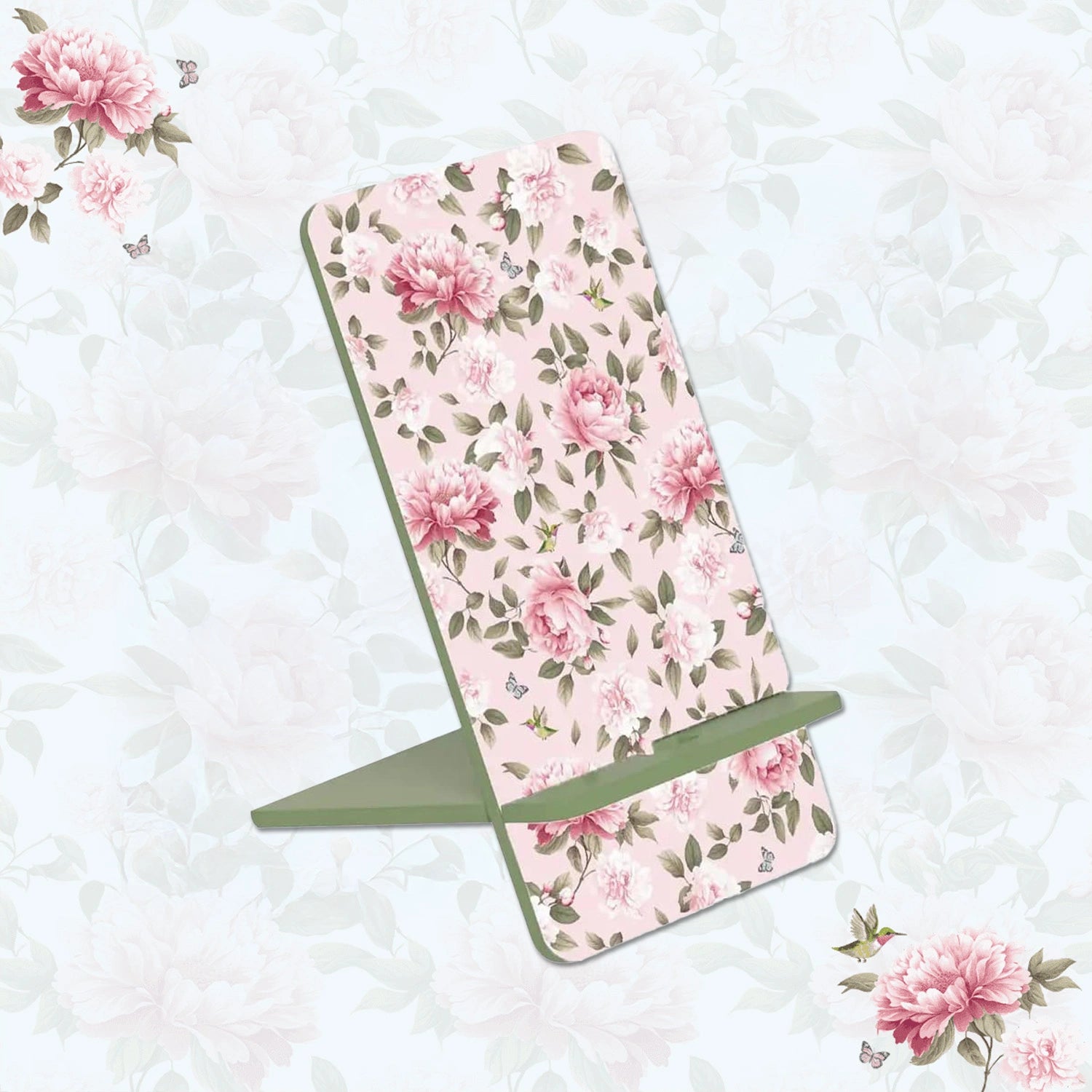 Pink Peonies Interlocking Cell Phone Stands for Desk