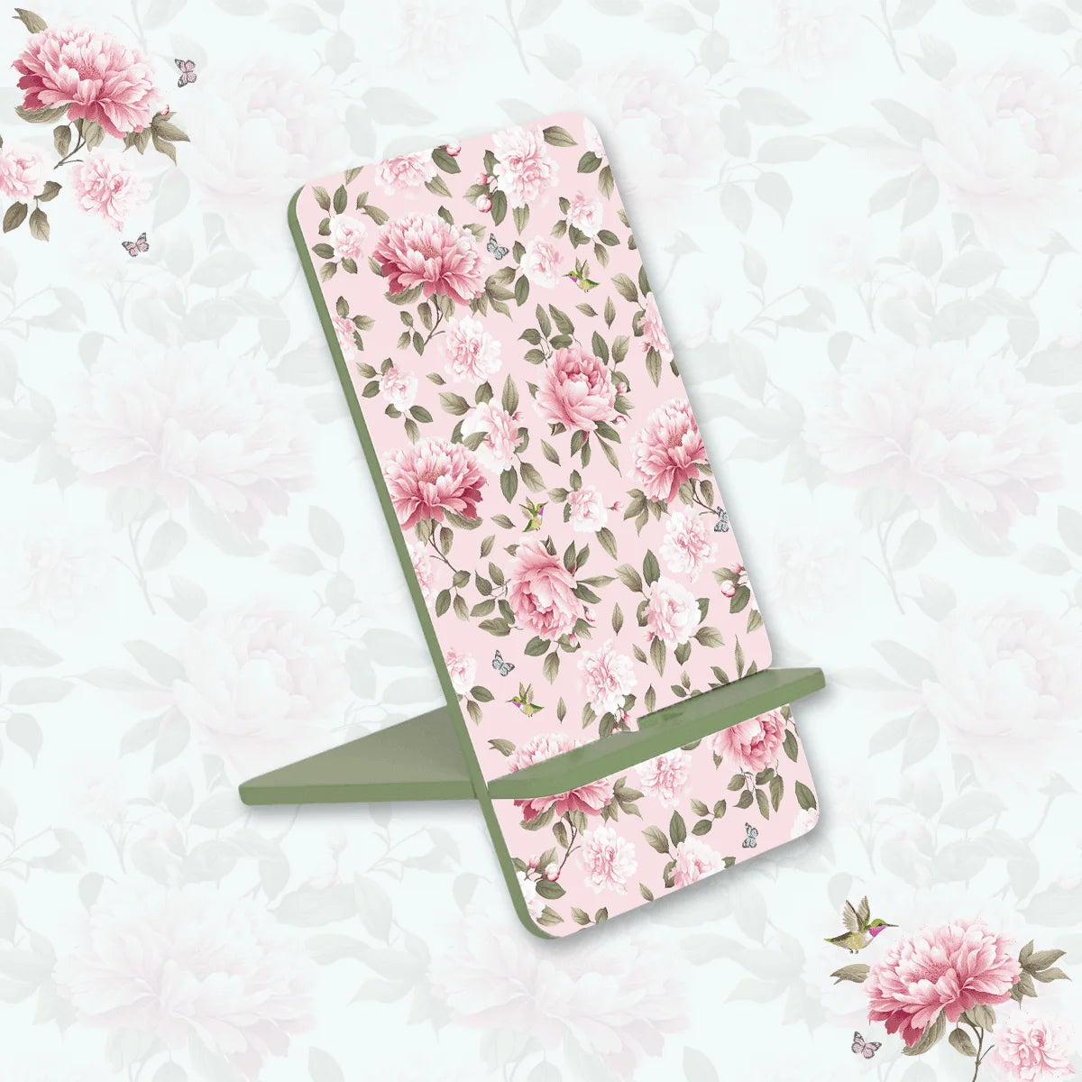 Pink Peonies Interlocking Cell Phone Stands for Desk