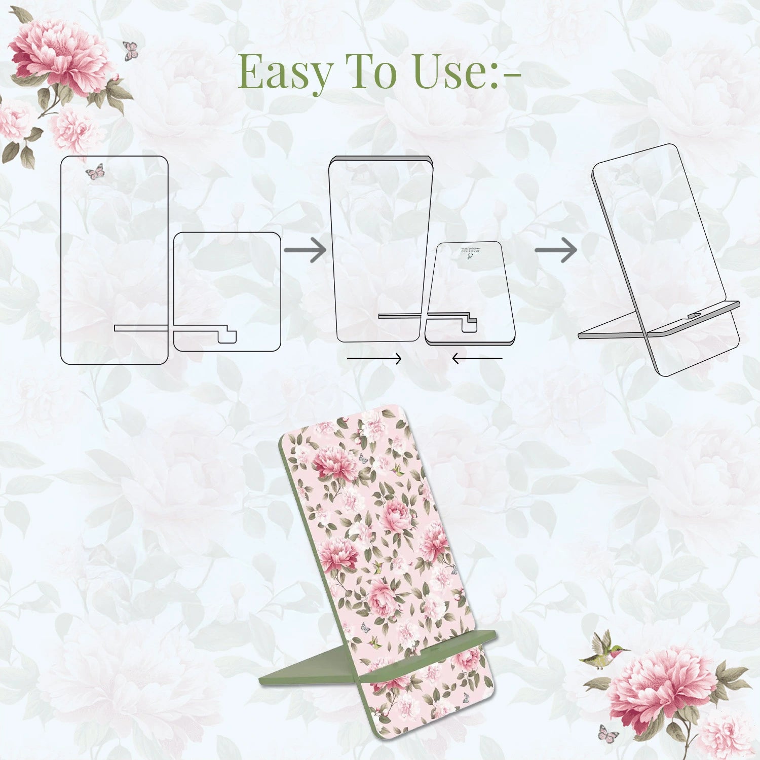 Pink Peonies Interlocking Cell Phone Stands for Desk