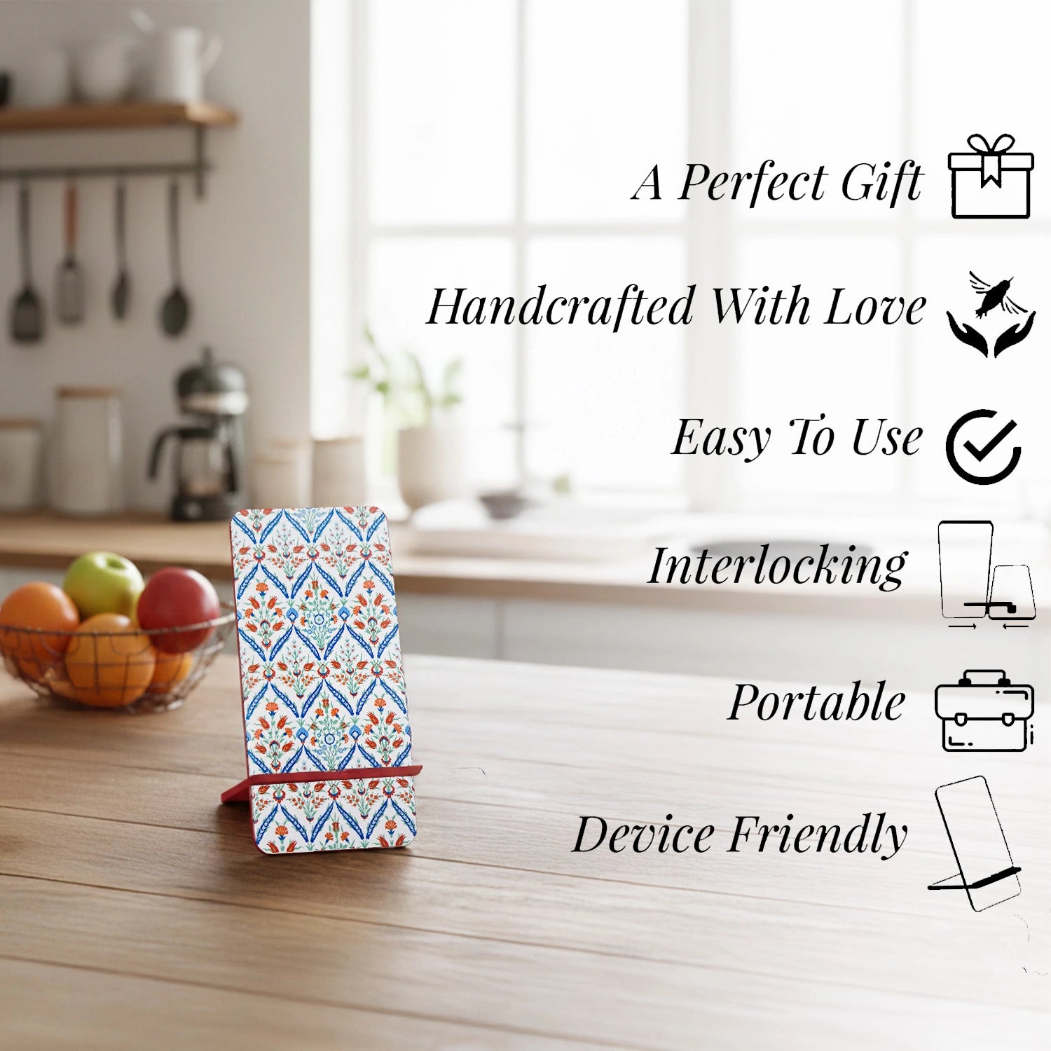 Turkish Flowers Interlocking Cell Phone Stand for Desk