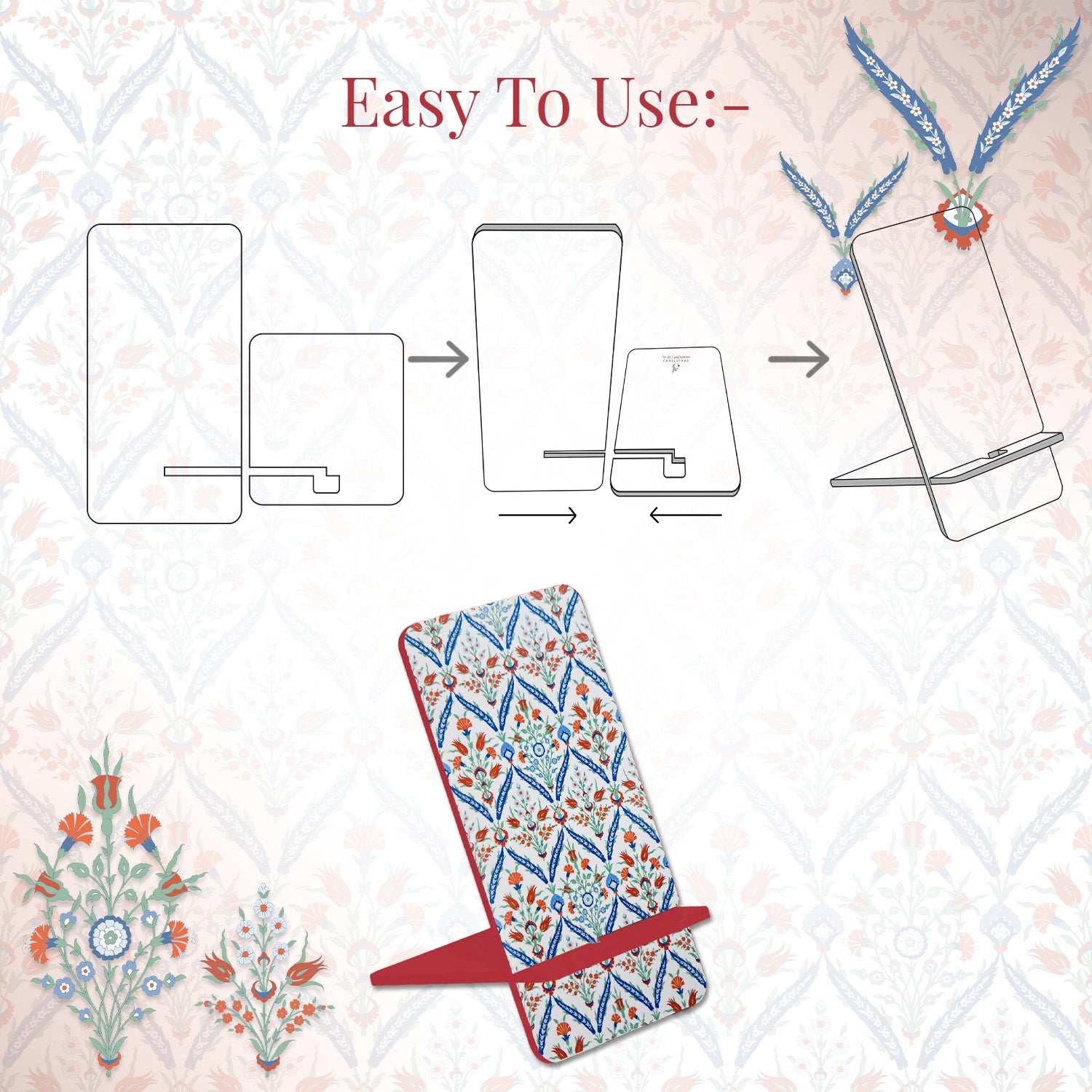 Turkish Flowers Interlocking Cell Phone Stand for Desk
