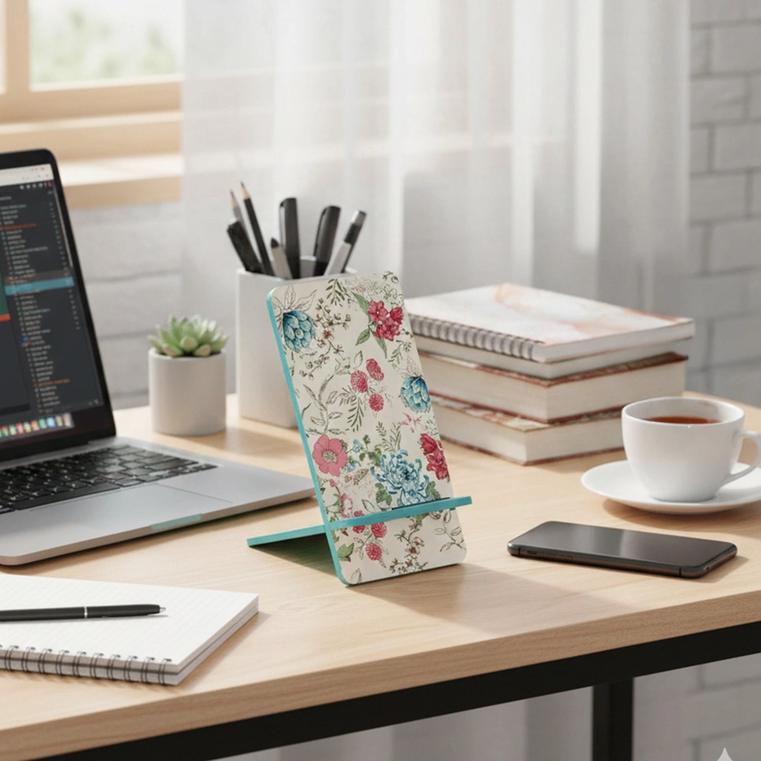 Pink & Blue Bouquet Interlocking Cell Phone Stands for Desk