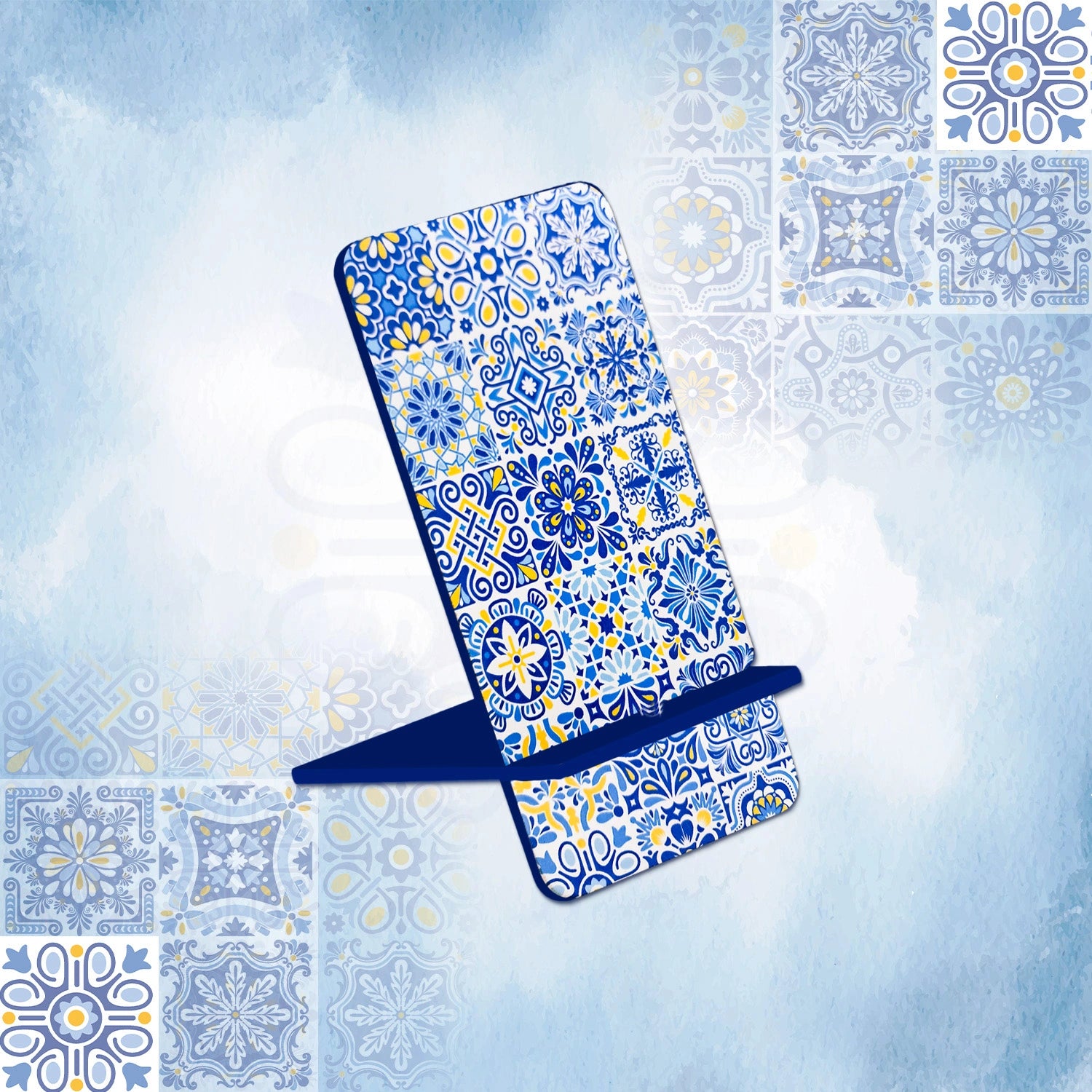 Portuguese Blue Tiles Interlocking Cell Phone Stand for Desk