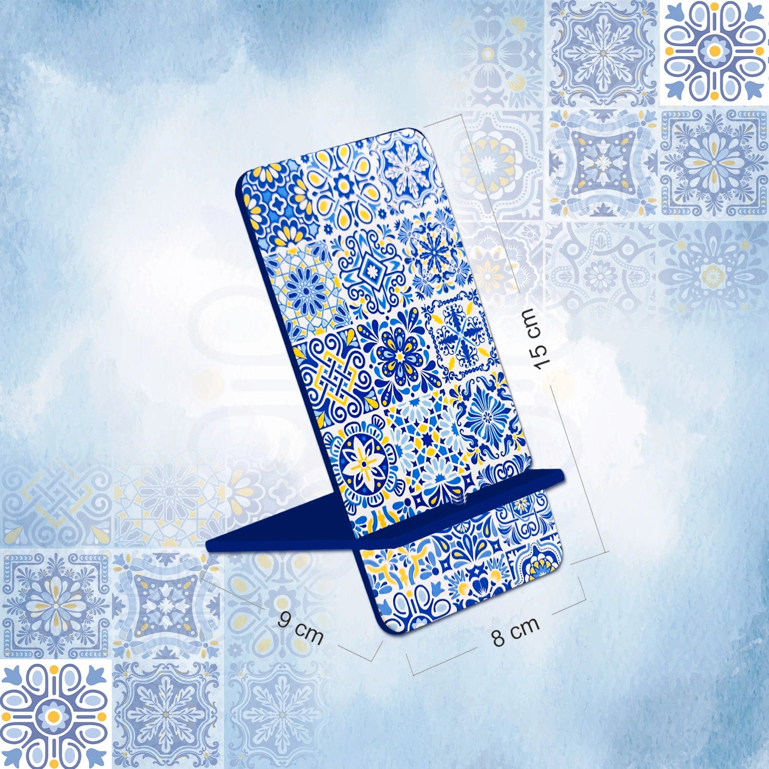 Portuguese Blue Tiles Interlocking Cell Phone Stand for Desk
