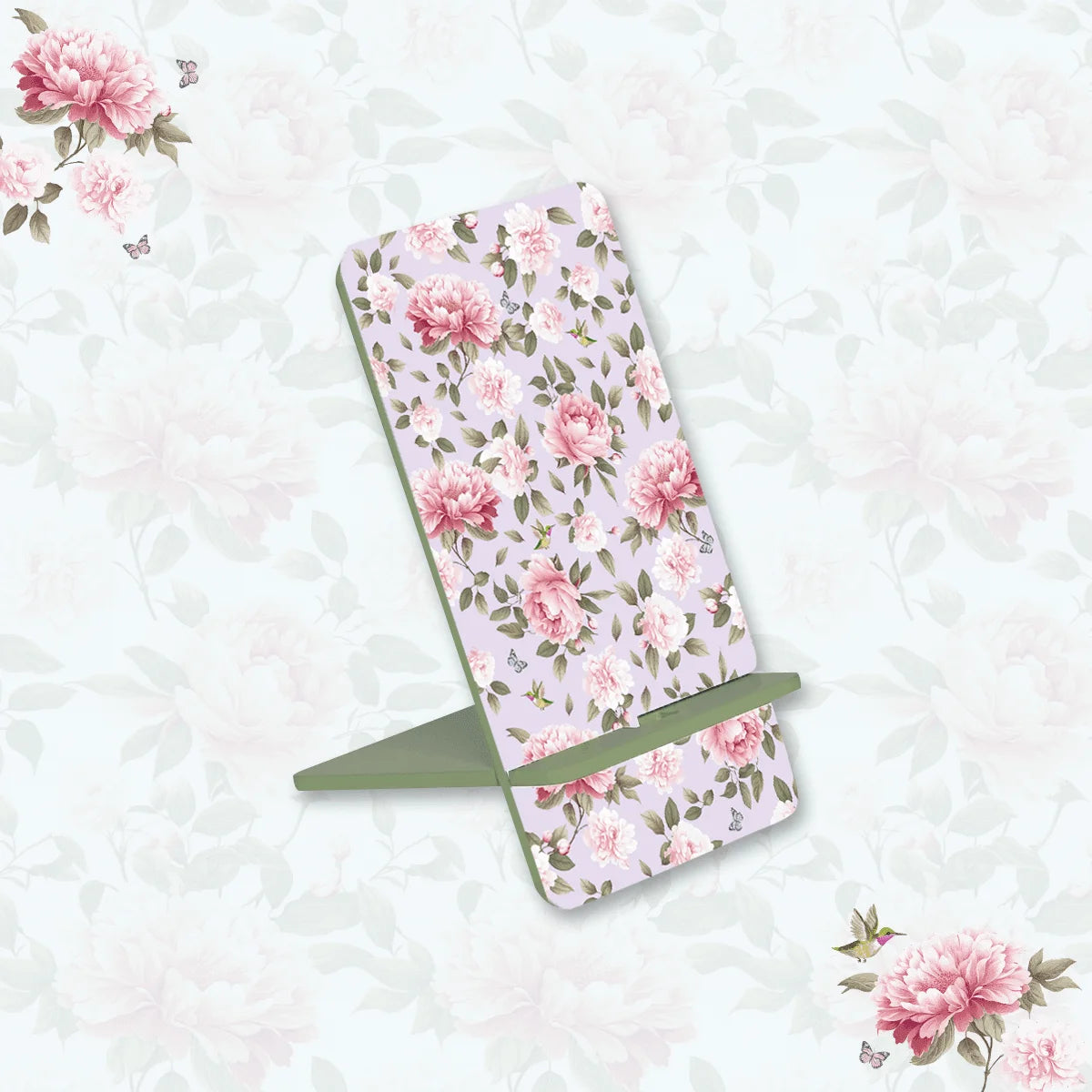 Pink Peonies Interlocking Cell Phone Stands for Desk