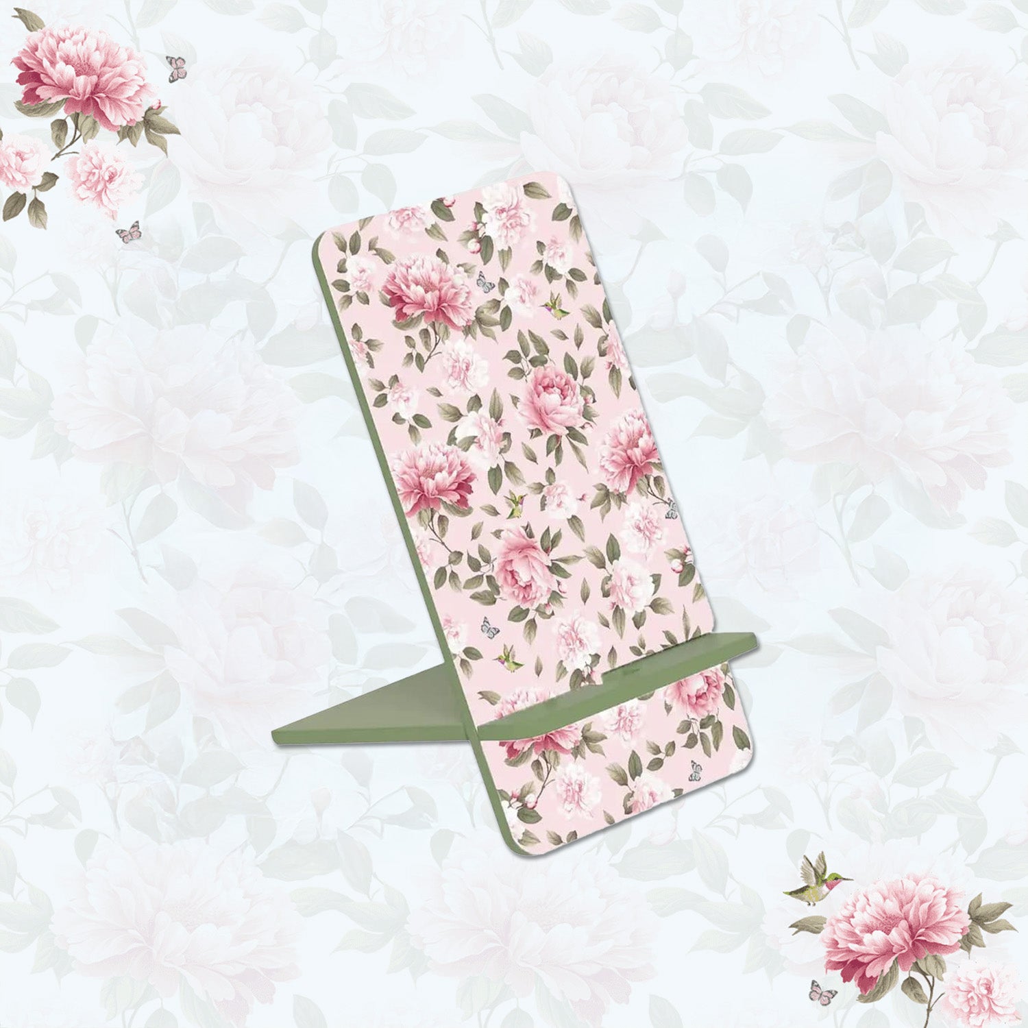 Pink Peonies Interlocking Cell Phone Stands for Desk