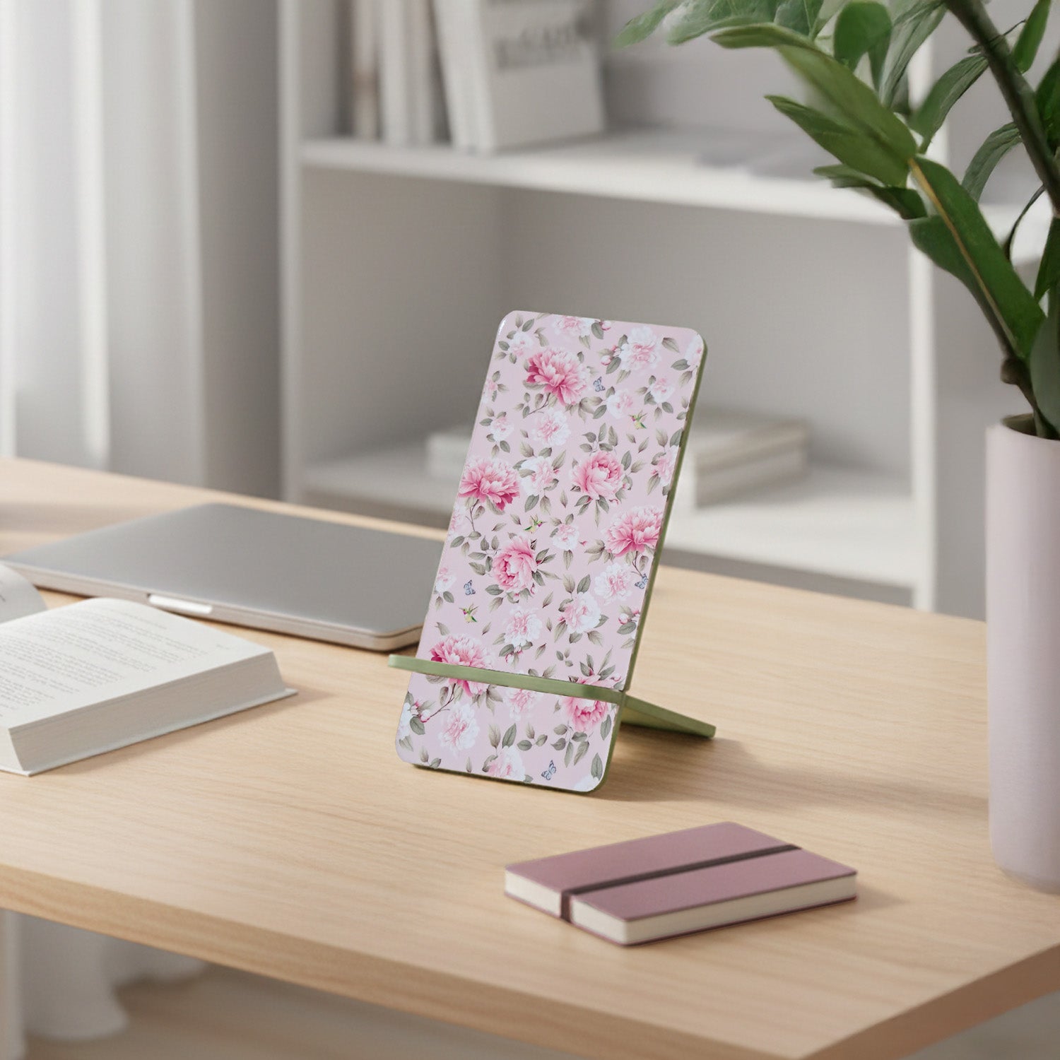 Pink Peonies Interlocking Cell Phone Stands for Desk