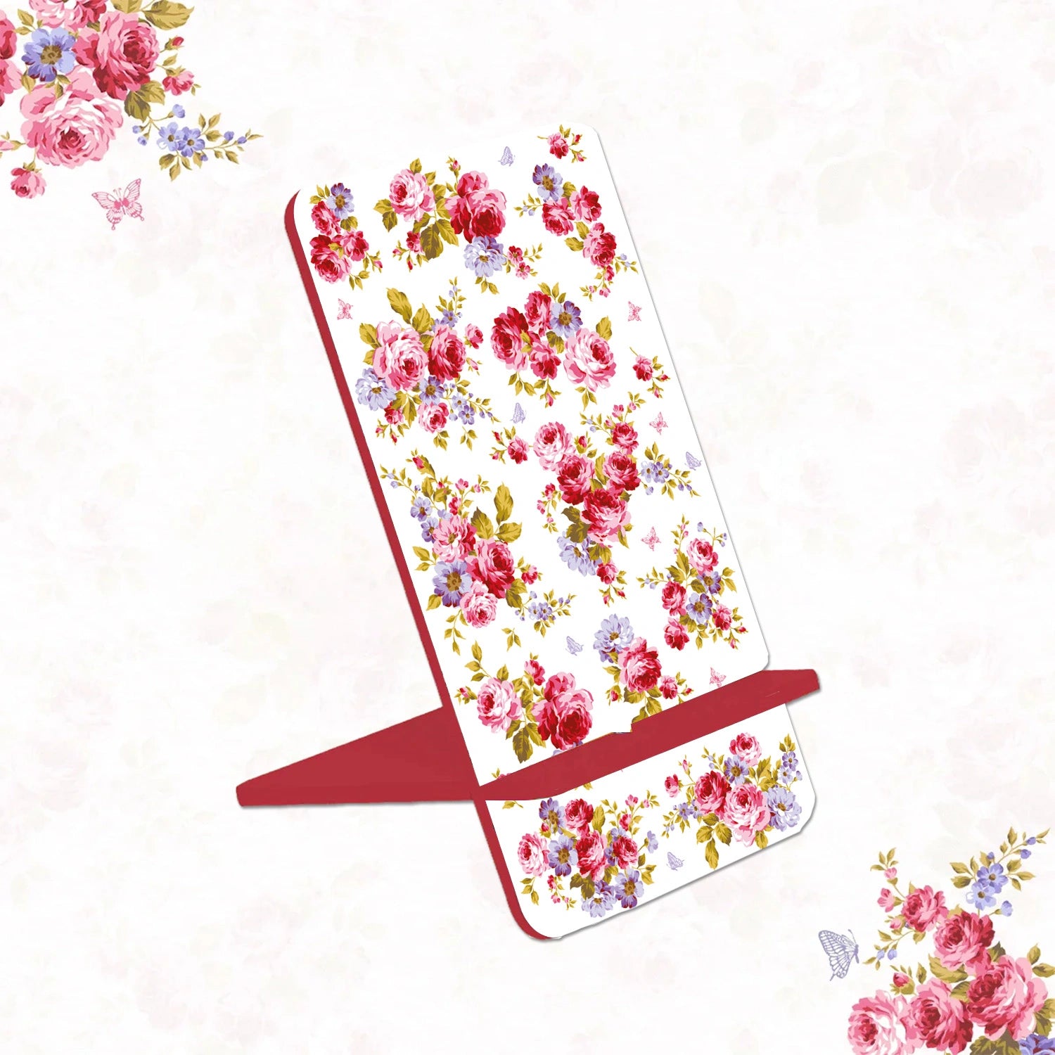 Pink Roses & Purple Forget-Me-Nots Interlocking Cell Phone Stands for Desk