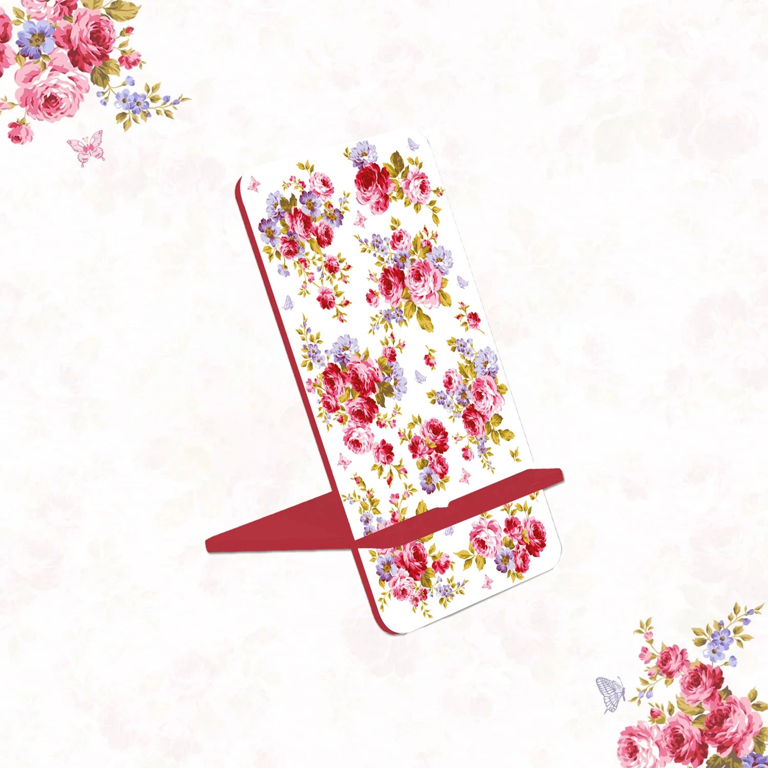 Pink Roses & Purple Forget-Me-Nots Interlocking Cell Phone Stands for Desk