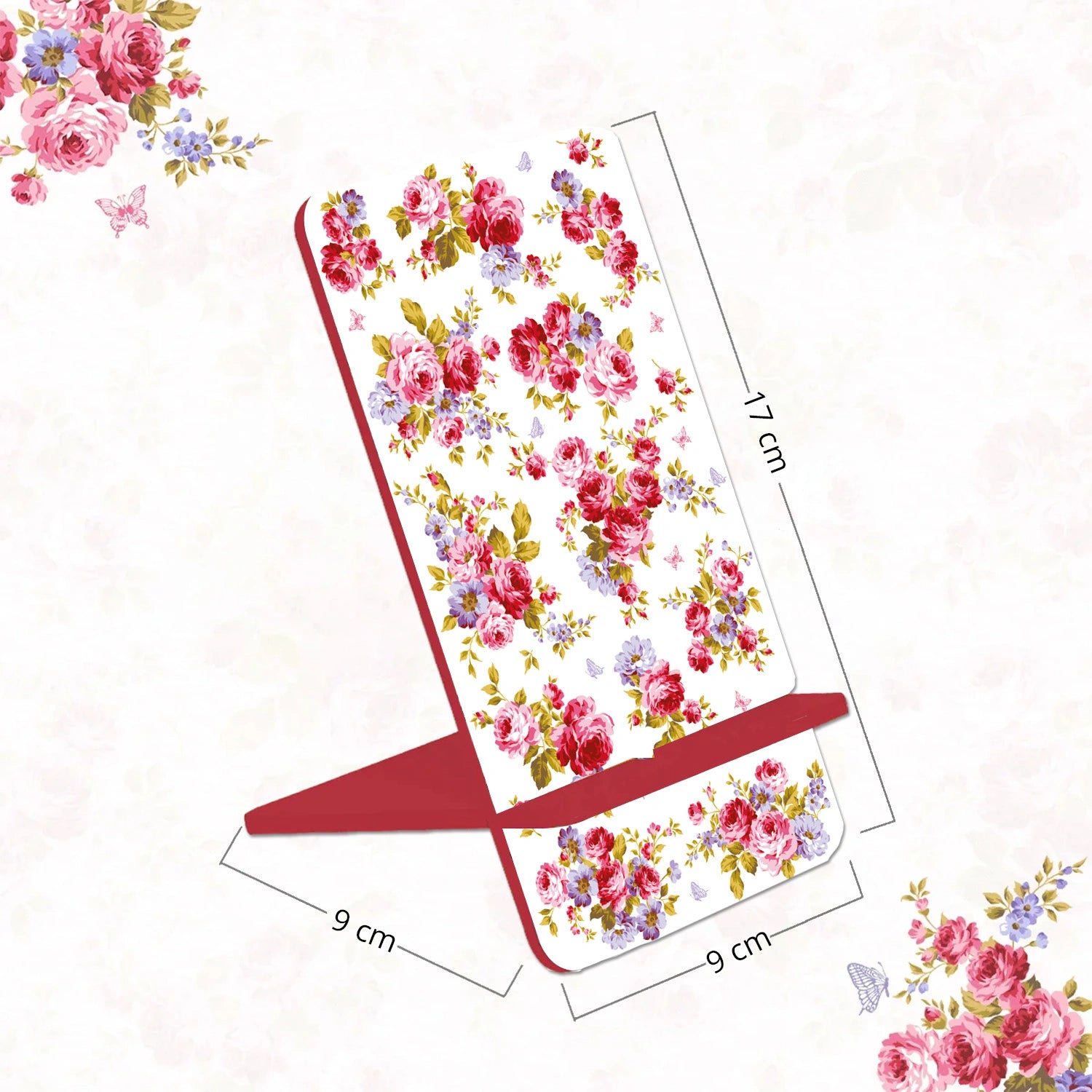 Pink Roses & Purple Forget-Me-Nots Interlocking Cell Phone Stands for Desk