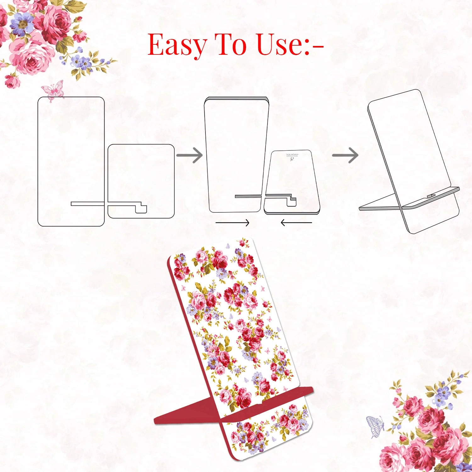 Pink Roses & Purple Forget-Me-Nots Interlocking Cell Phone Stands for Desk