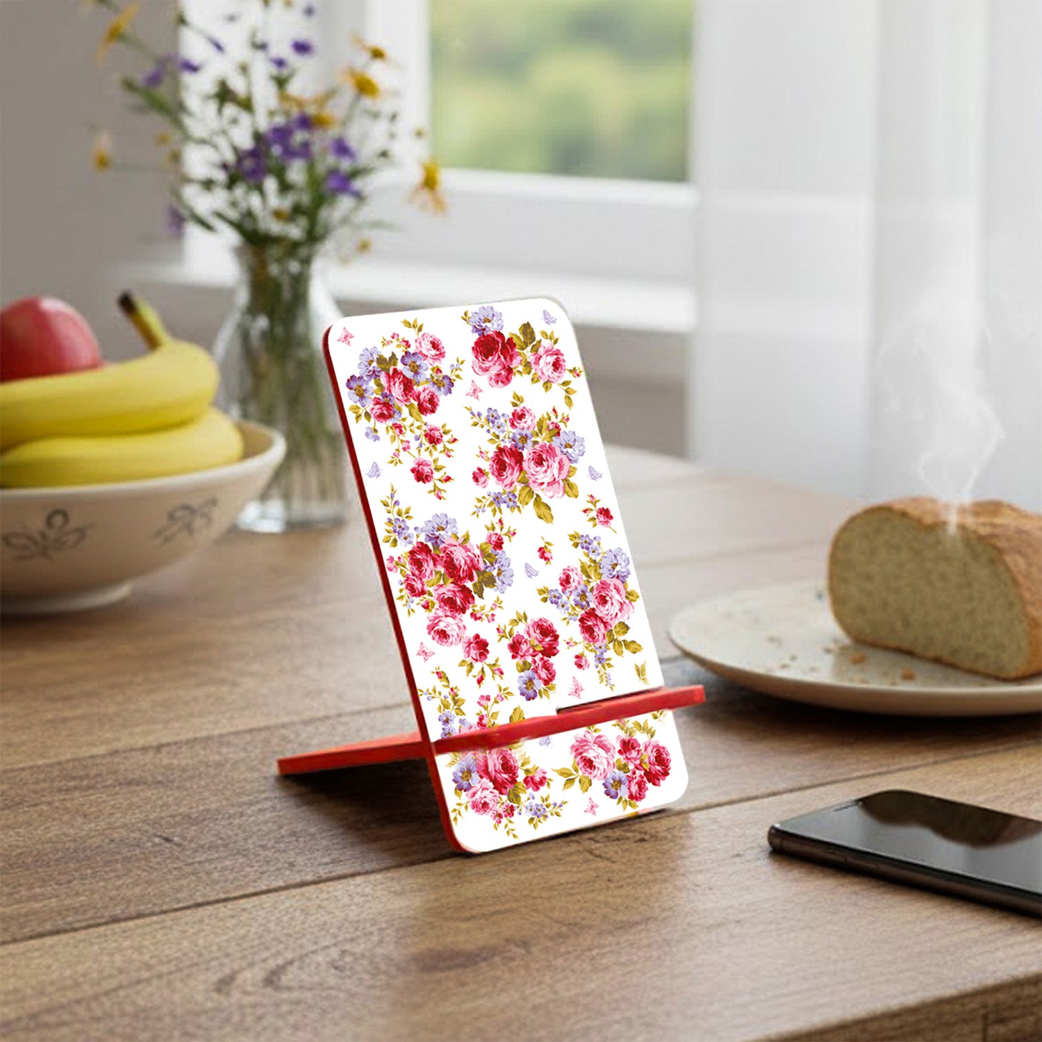 Pink Roses & Purple Forget-Me-Nots Interlocking Cell Phone Stands for Desk