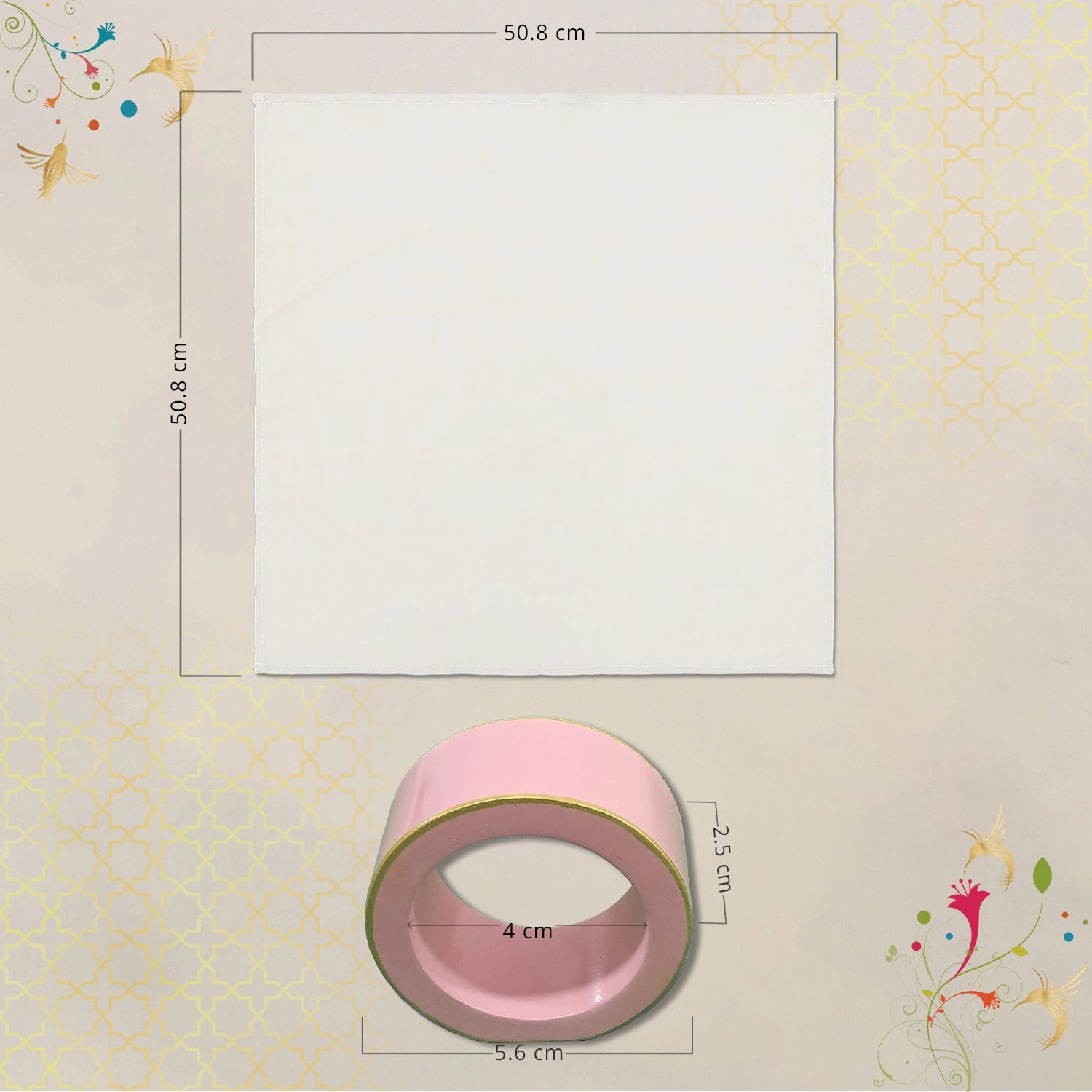 Baby Pink Handcrafted Solid Color Napkin Rings & Cloth Napkins Combo Set