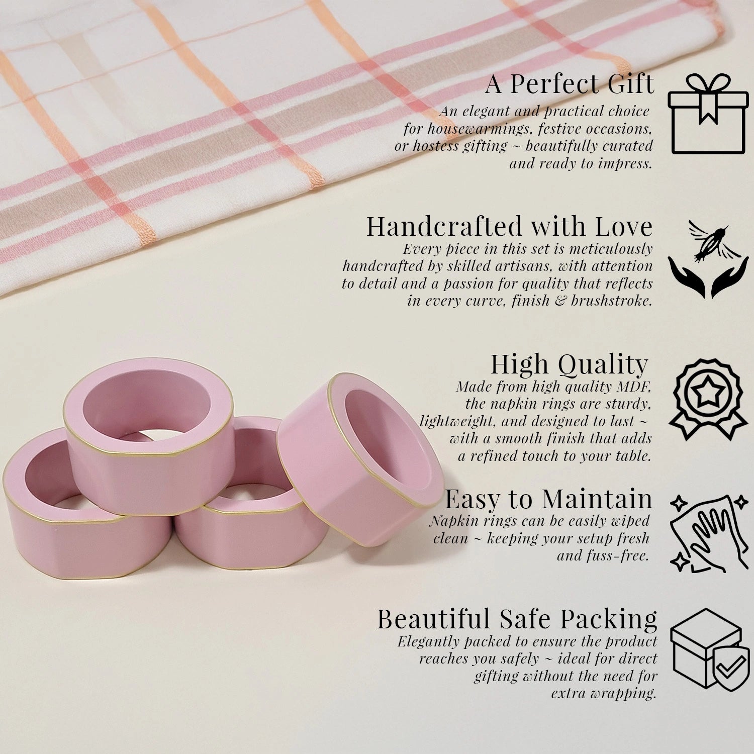 Baby Pink Handcrafted Solid Color Napkin Rings