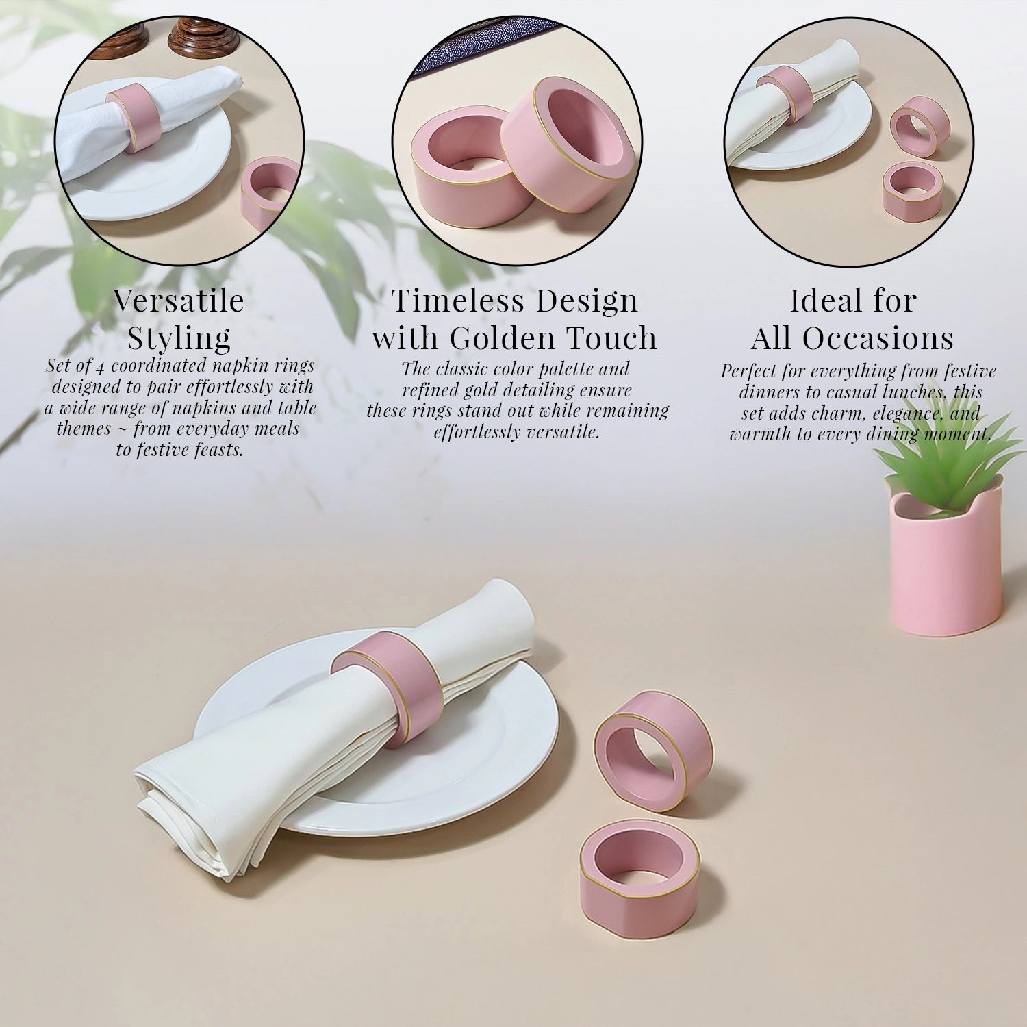Baby Pink Handcrafted Solid Color Napkin Rings