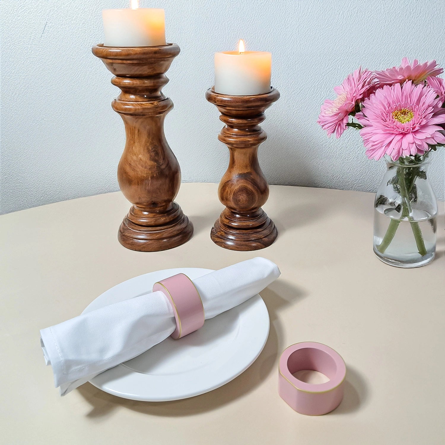 Baby Pink Handcrafted Solid Color Napkin Rings