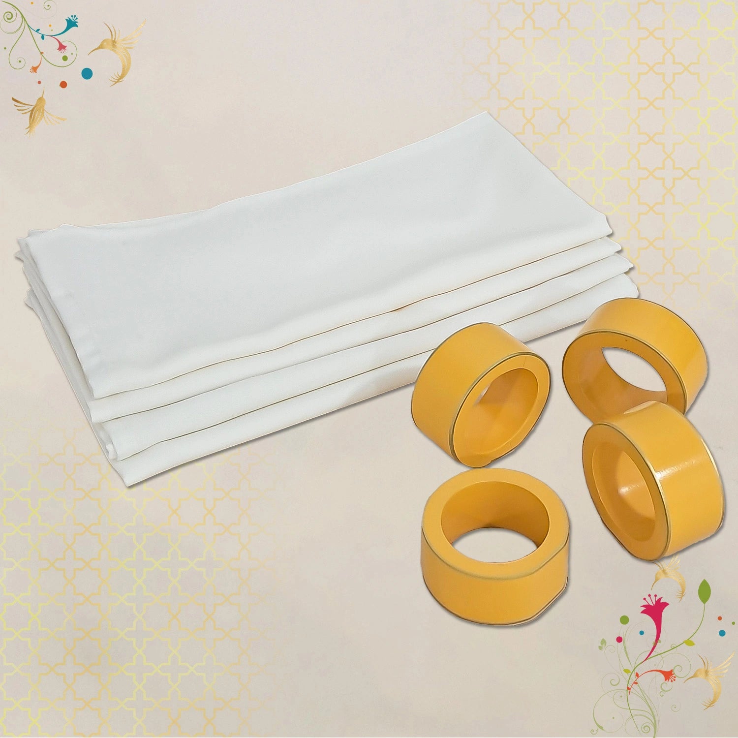 Butterscotch Handcrafted Solid Color Napkin Rings & Cloth Napkins Combo Set