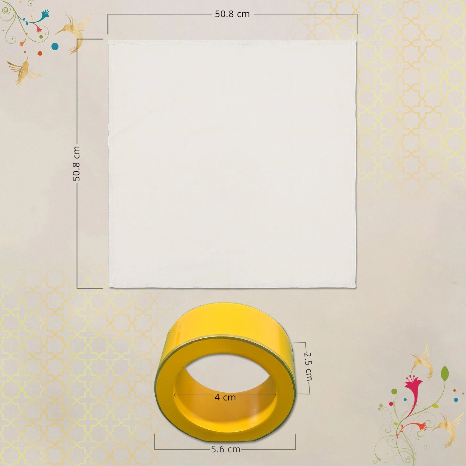 Butterscotch Handcrafted Solid Color Napkin Rings & Cloth Napkins Combo Set