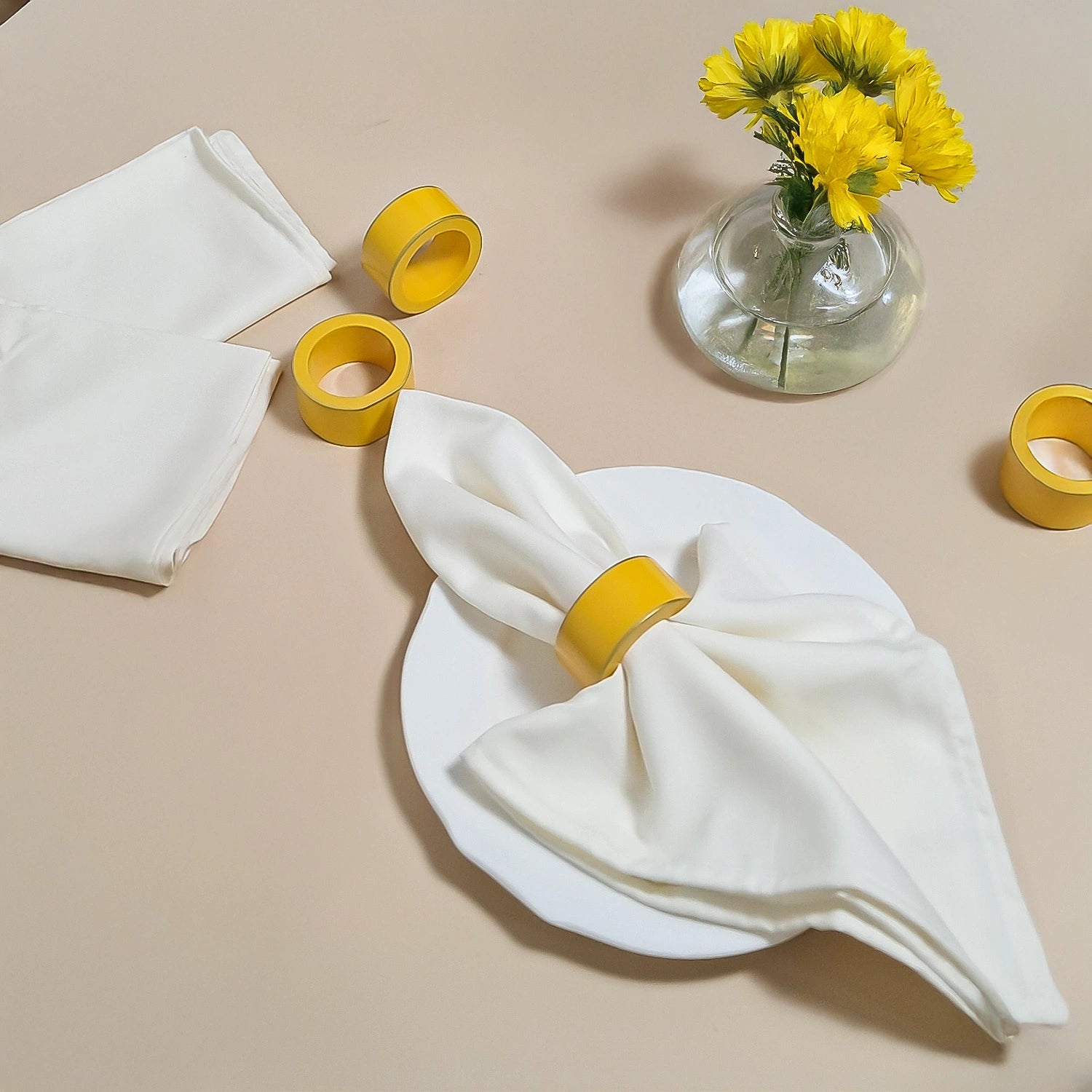 Butterscotch Handcrafted Solid Color Napkin Rings & Cloth Napkins Combo Set