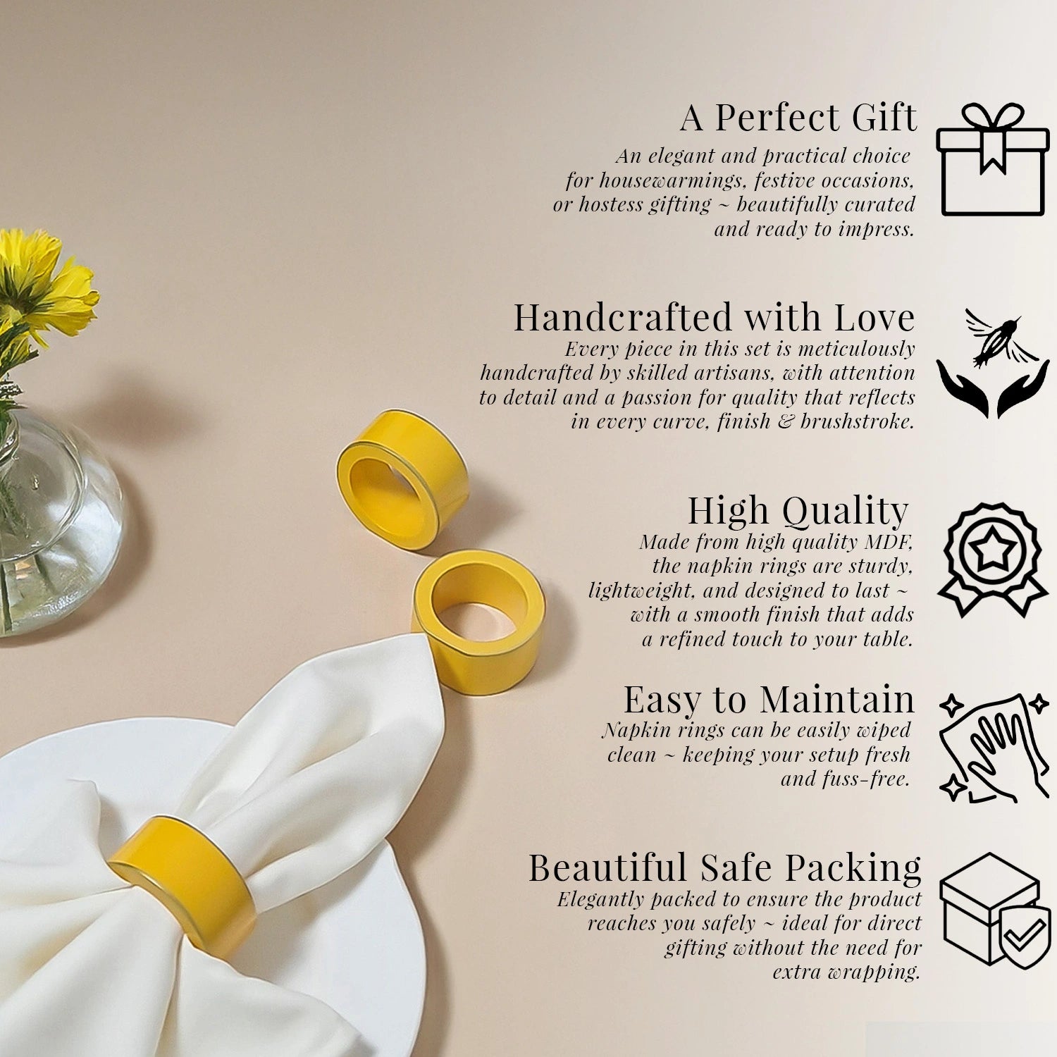 Butterscotch Handcrafted Solid Color Napkin Rings