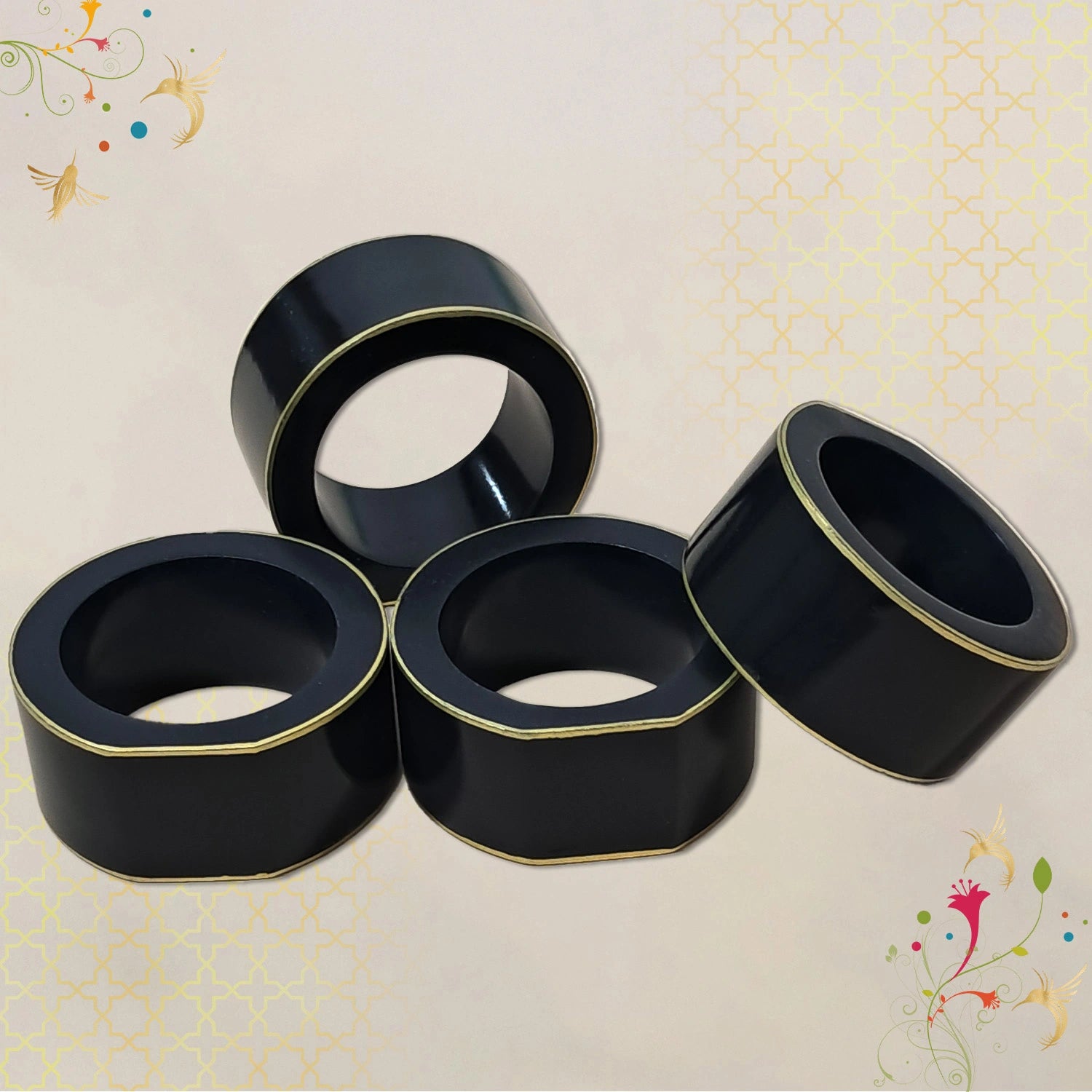 Charcoal Black Handcrafted Solid Color Napkin Rings