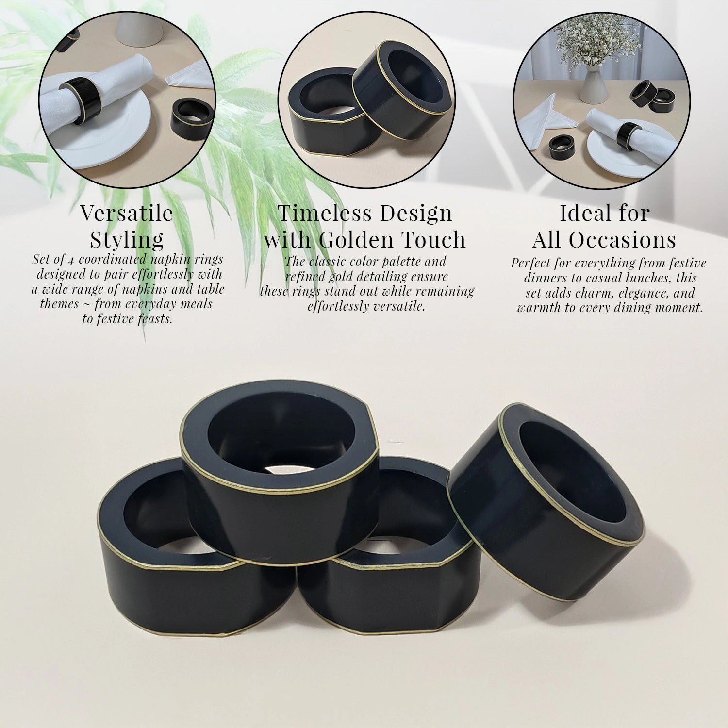 Charcoal Black Handcrafted Solid Color Napkin Rings