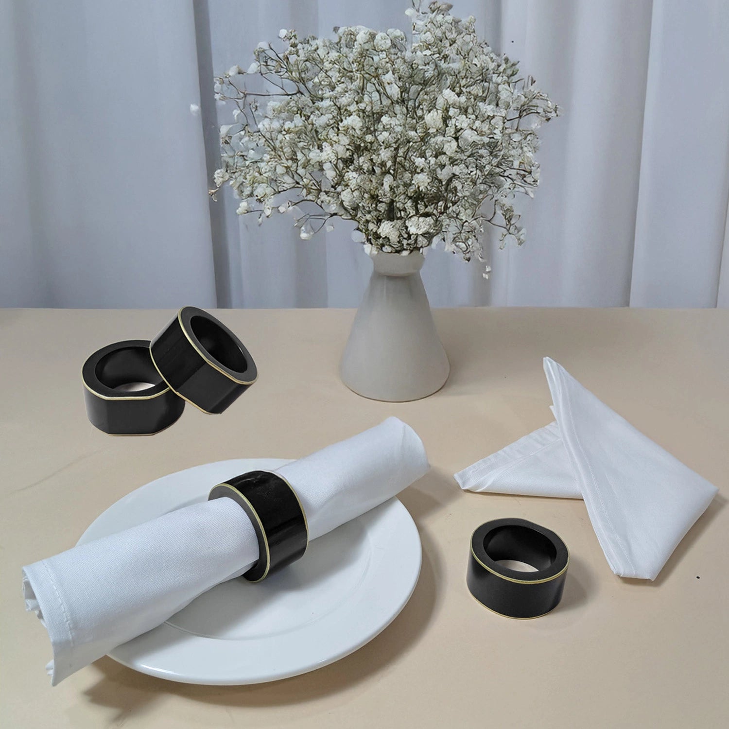Charcoal Black Handcrafted Solid Color Napkin Rings