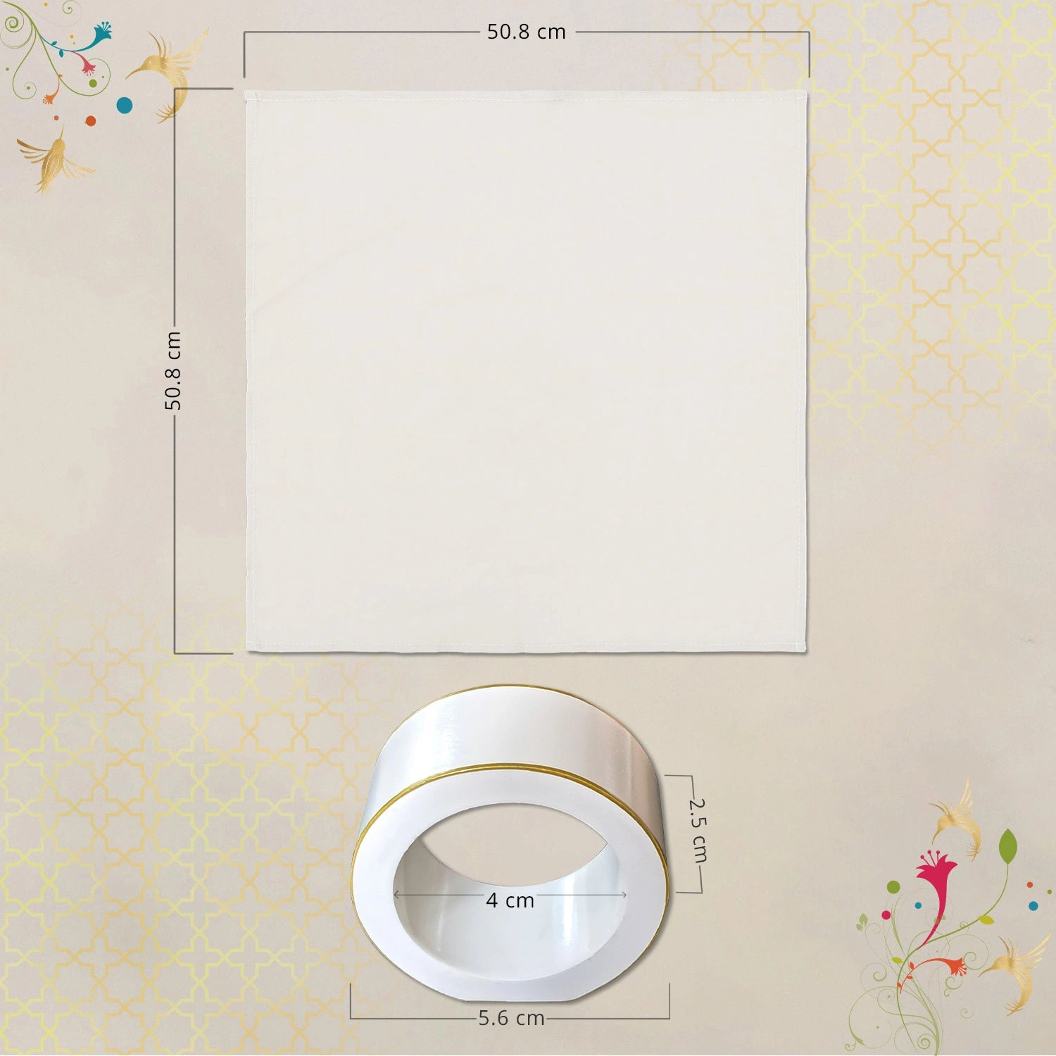 Eggshell Handcrafted Solid Color Napkin Rings & Cloth Napkins Combo Set