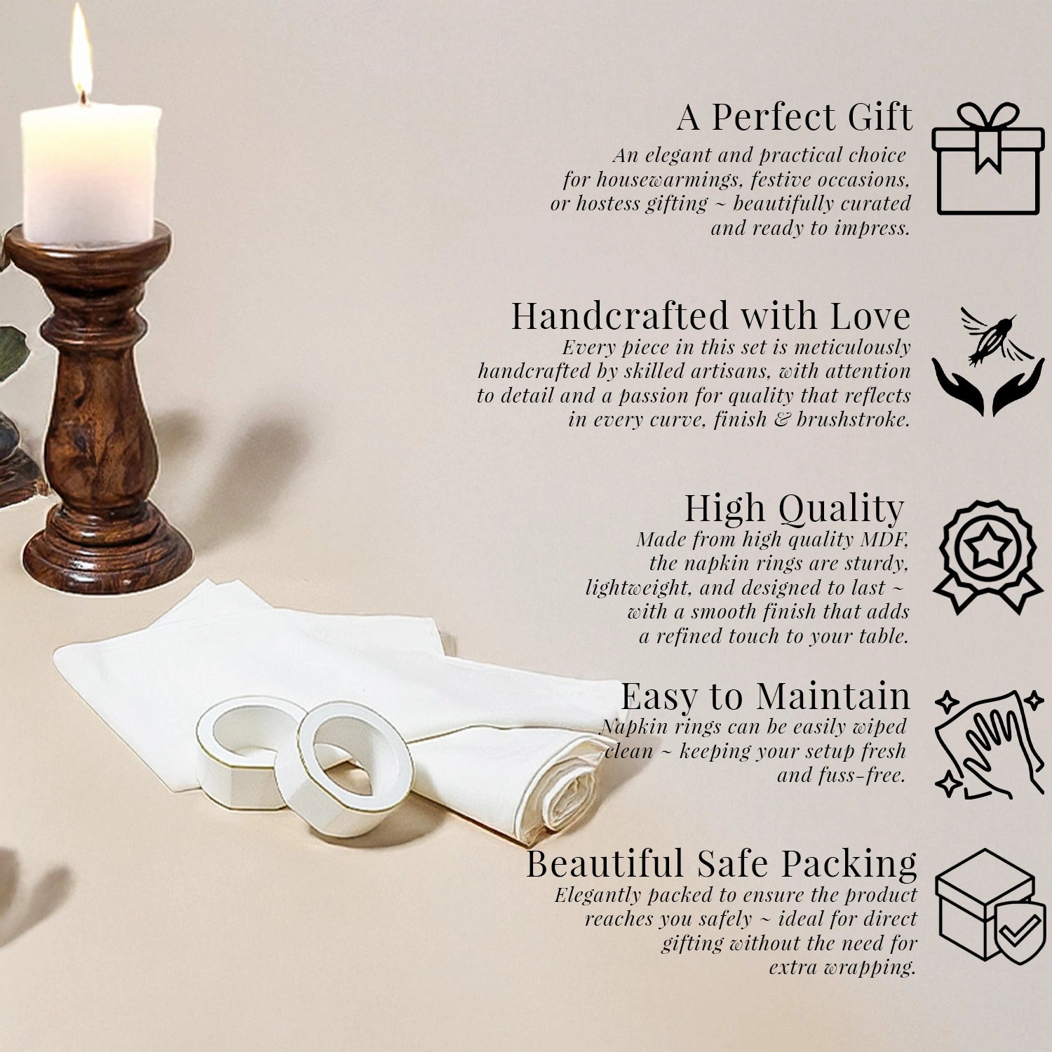 Eggshell Handcrafted Solid Color Napkin Rings