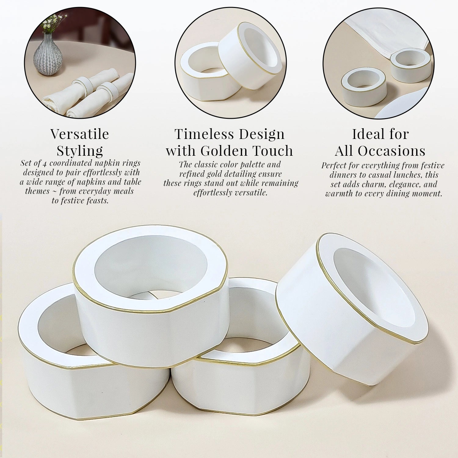 Eggshell Handcrafted Solid Color Napkin Rings