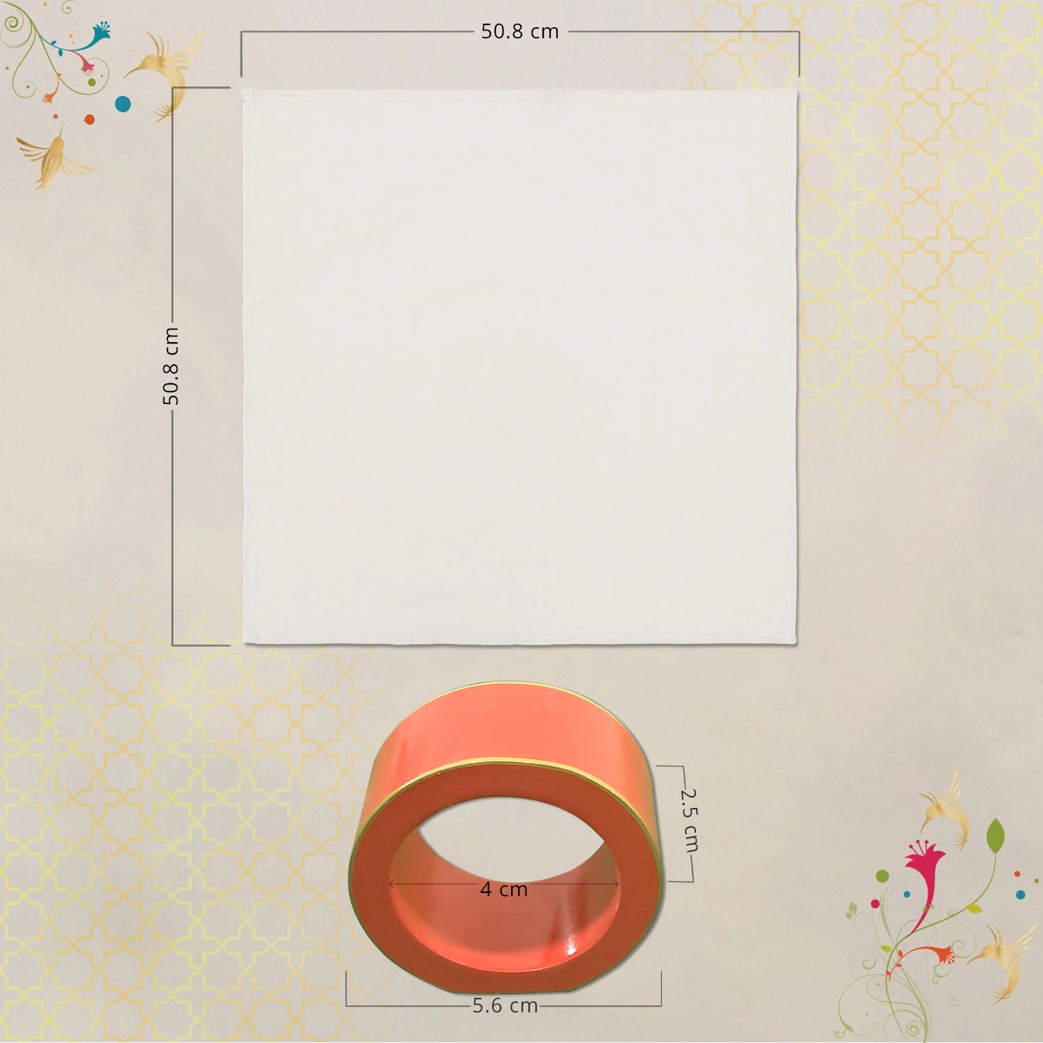 Salmon Handcrafted Solid Color Napkin Rings & Cloth Napkins Combo Set